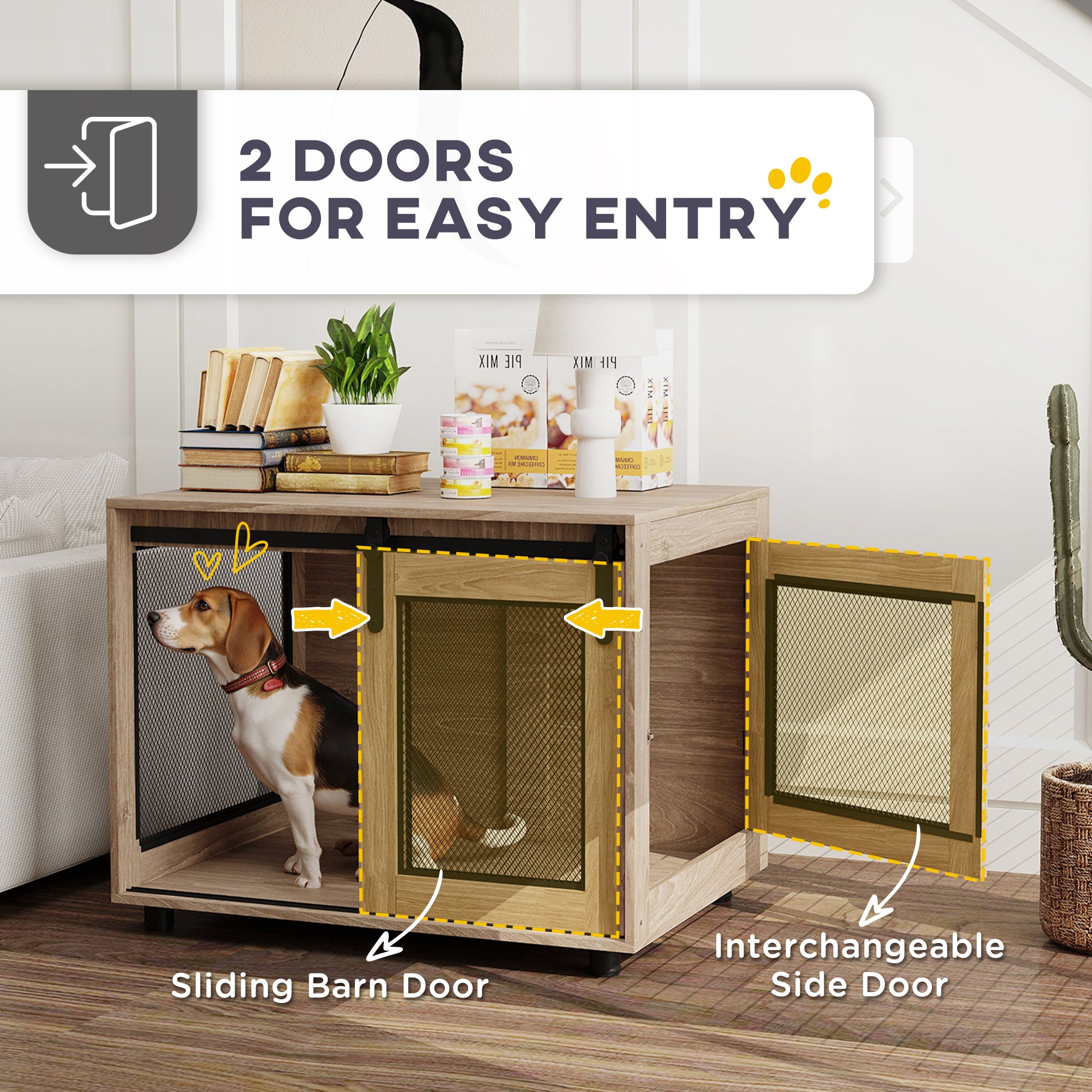 PawHut Dog Crate Furniture with Sliding Door for Medium Dogs, 80 x 58.5 x 63cm, Walnut Brown - North Peak Garden Furniture