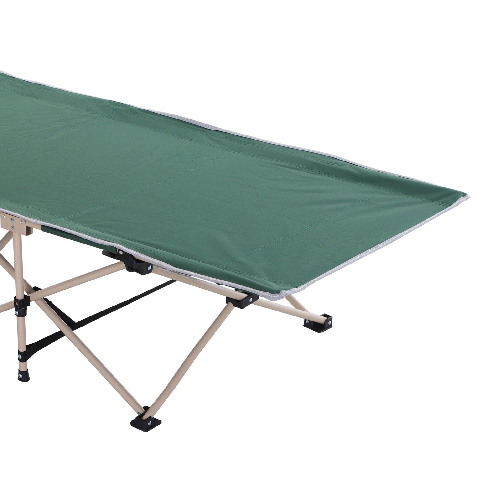 Outsunny Single Person Camping Bed Folding Cot Outdoor Patio Portable Military Sleeping Bed Travel Guest Leisure Fishing with Side Pocket and Carry Bag - Green - North Peak Garden Furniture