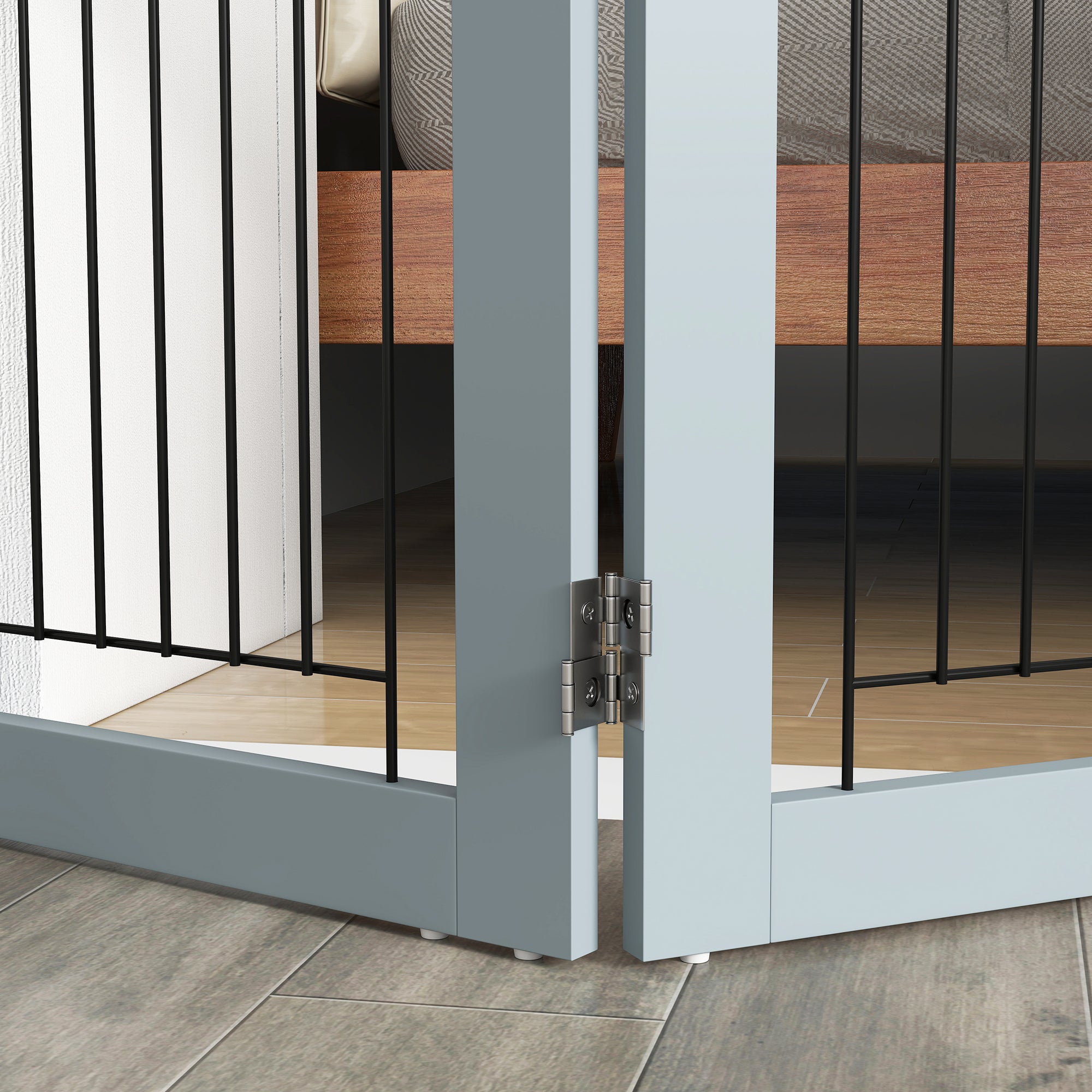 PawHut Foldable Pet Gate, with Three Panels & Two Support Feet - Grey - North Peak Garden Furniture