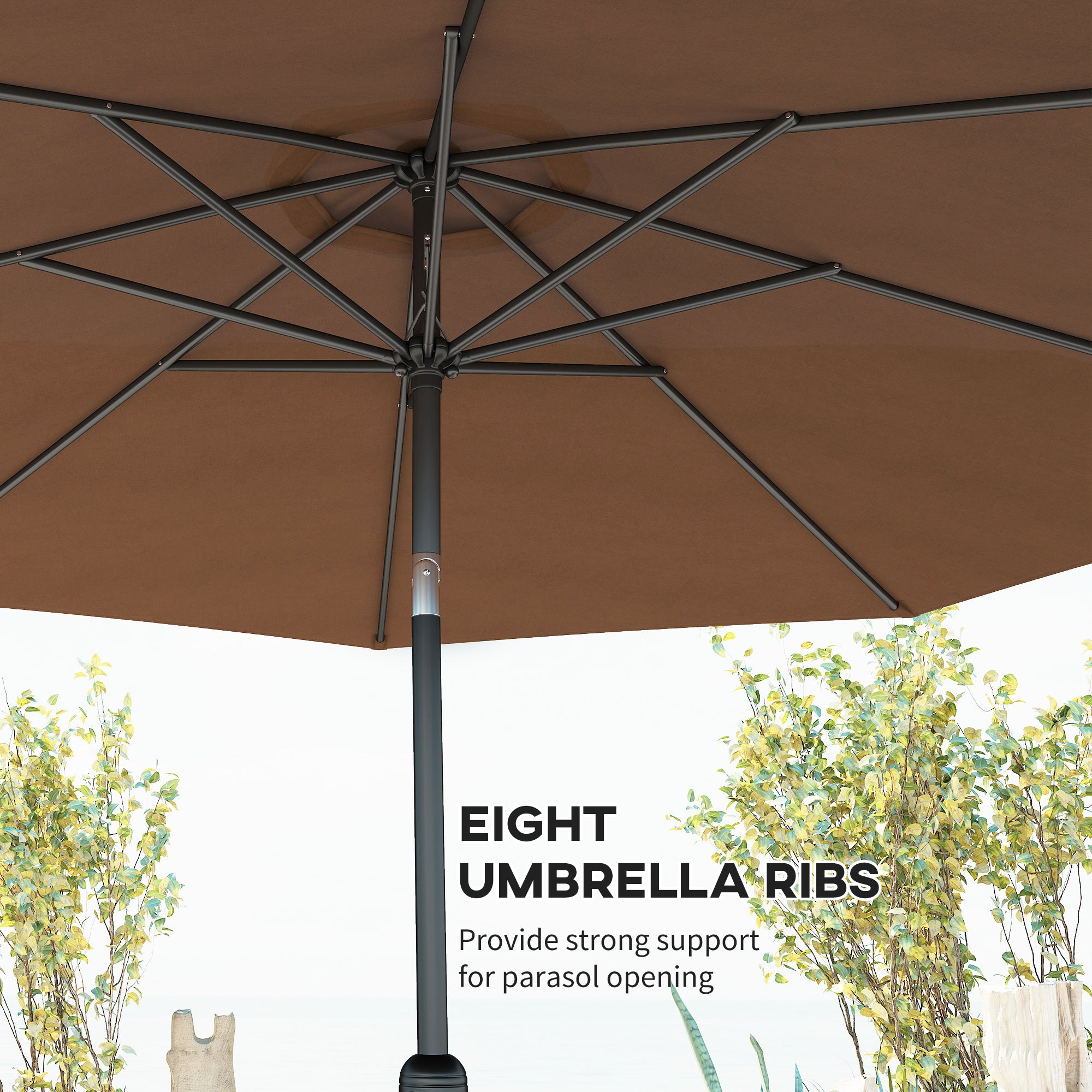 Outsunny 3(m) Tilting Parasol Garden Umbrellas, Outdoor Sun Shade with 8 Ribs, Tilt and Crank Handle for Balcony, Bench, Garden, Coffee
