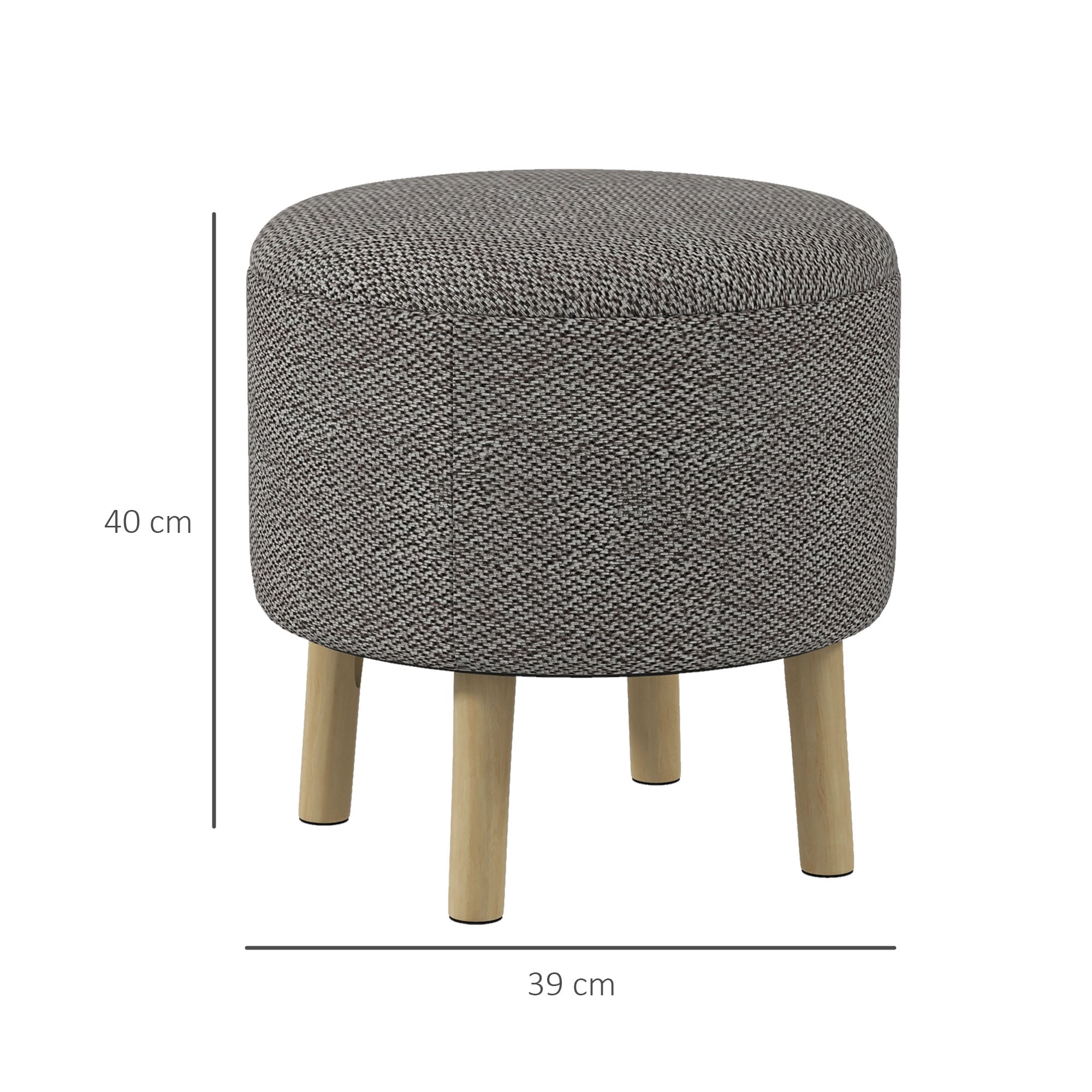 HOMCOM Round Linen-Look Storage Ottoman - Light Grey - North Peak Garden Furniture