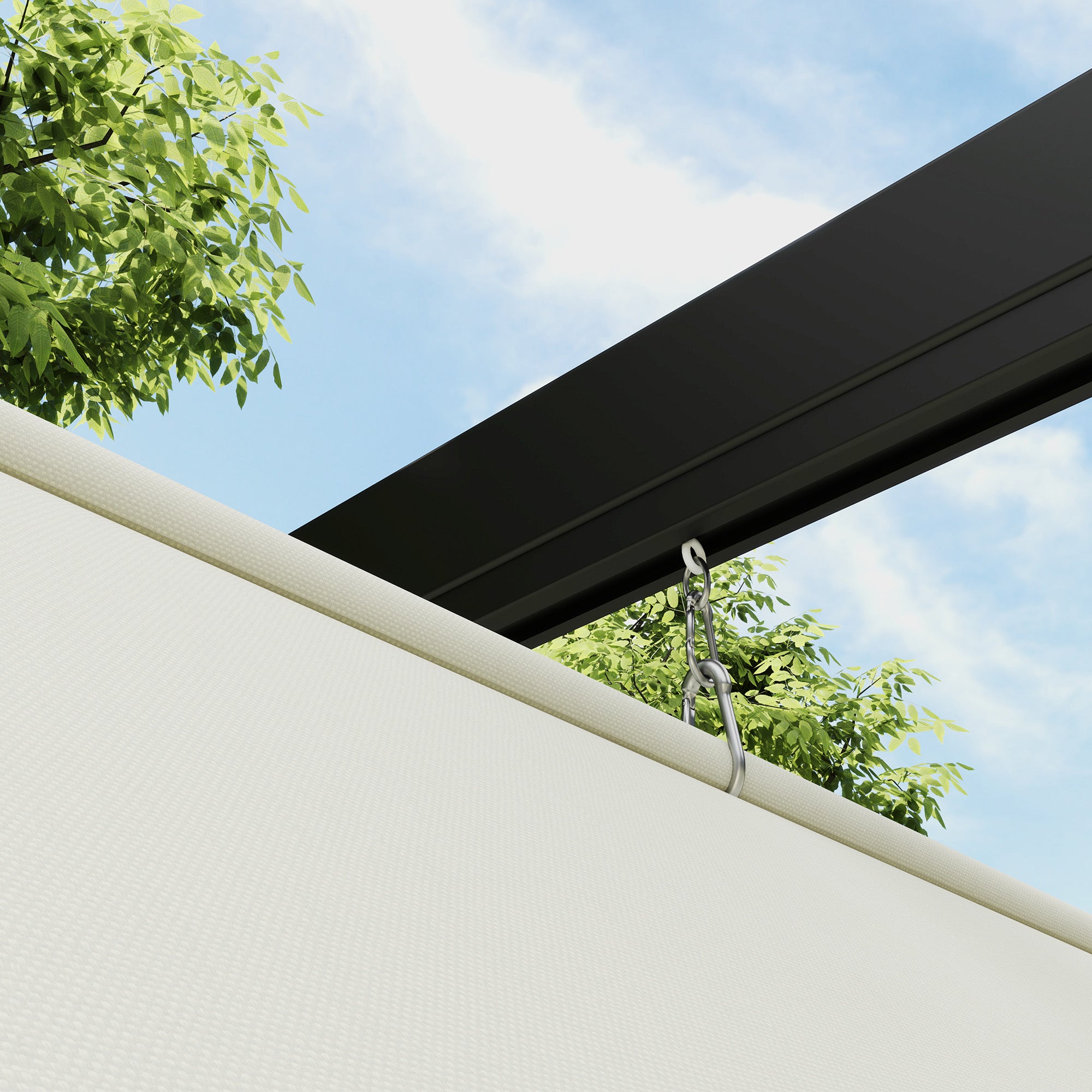 Outsunny 2 x 3(m) Lean To Steel Pergola, with Moving Fabric Canopy - Khaki - North Peak Garden Furniture