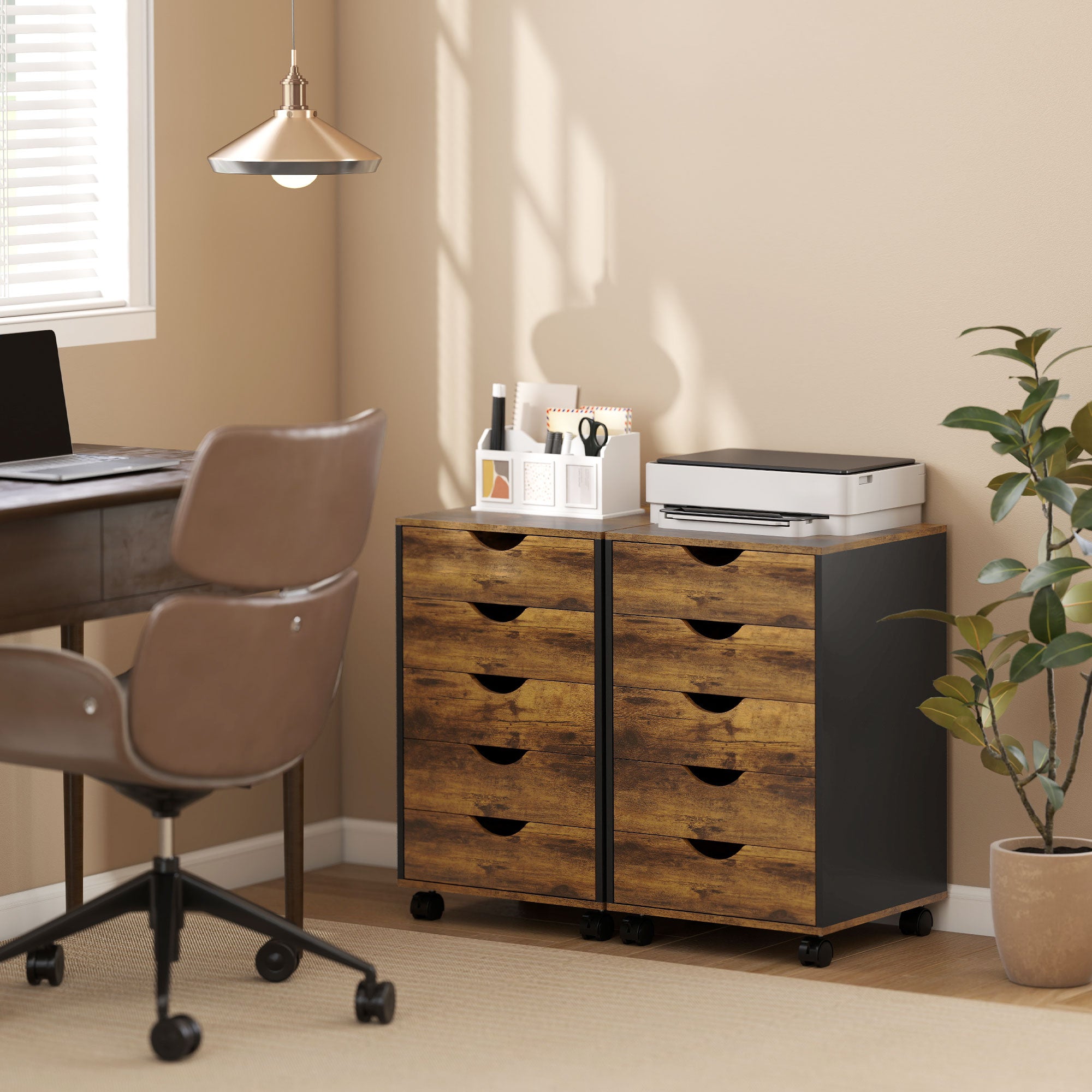HOMCOM Five-Drawer Filing Cabinet - Rustic Brown