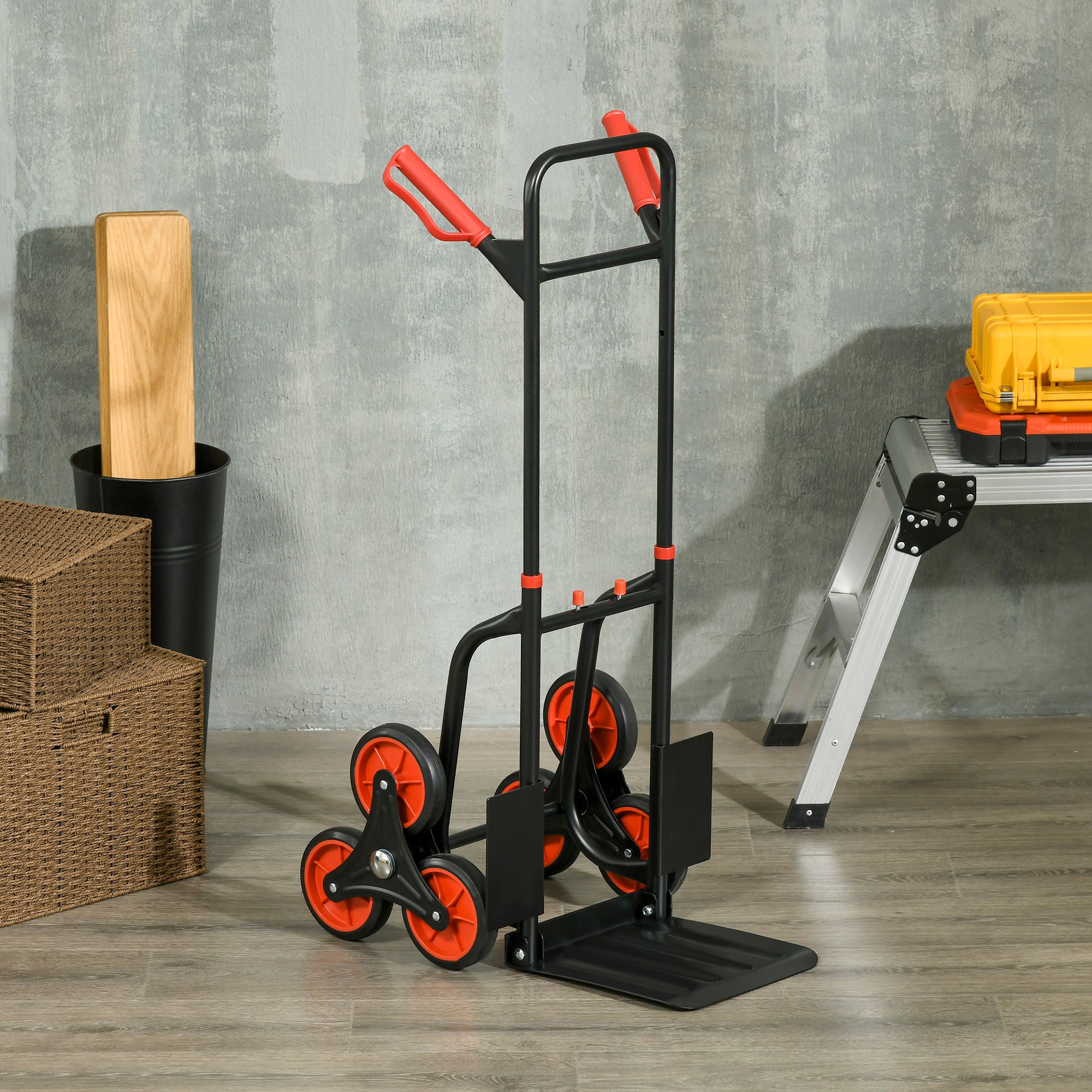 DURHAND Steel Climbing Stairs Trolley Hand Trucks 6-Wheels Foldable Load Cart 120kg - North Peak Garden Furniture
