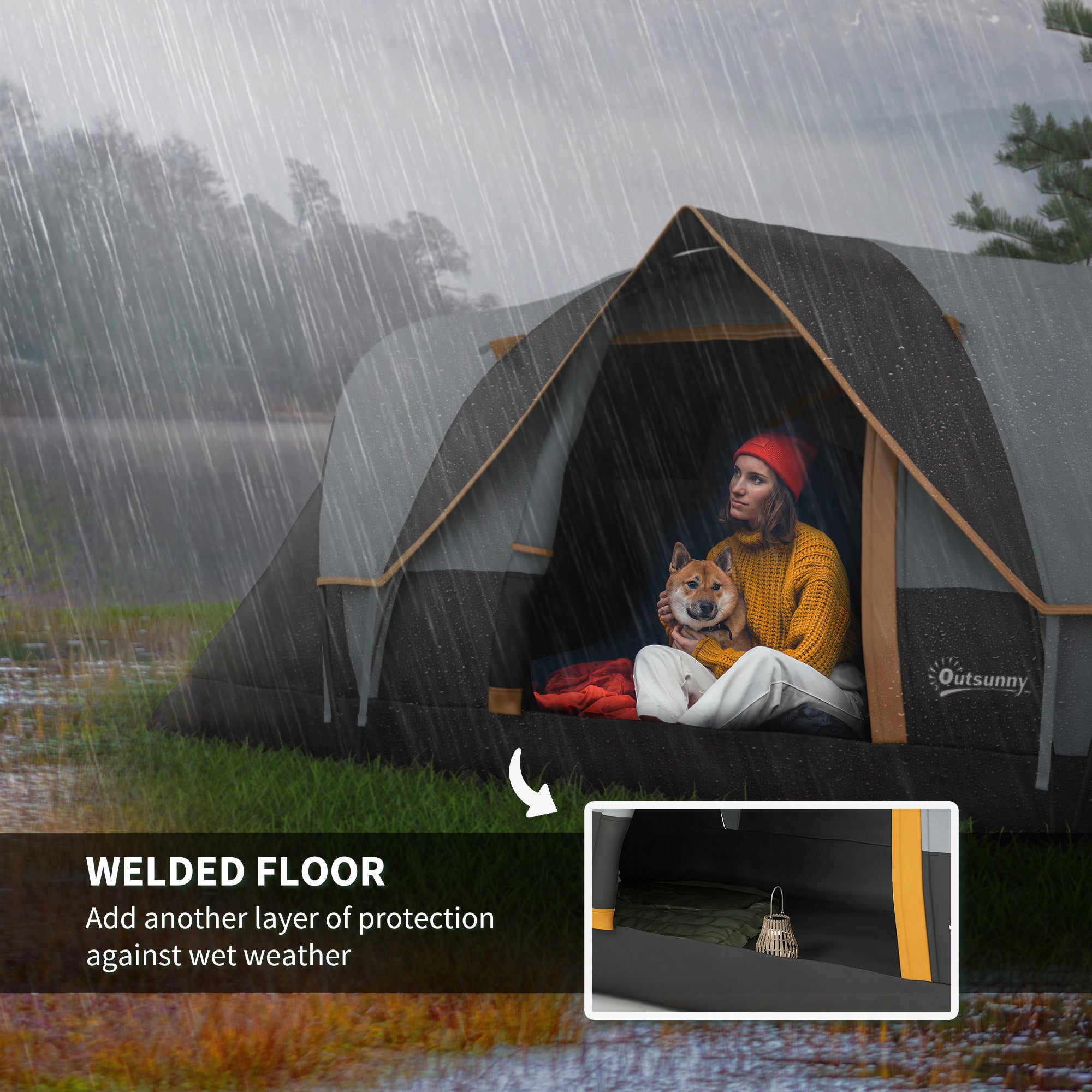 Outsunny 5-6 Man Dome Camping Tent Hiking Shelter UV Protection 3000mm Water Resistant Tunnel Tent - Multicolor - North Peak Garden Furniture
