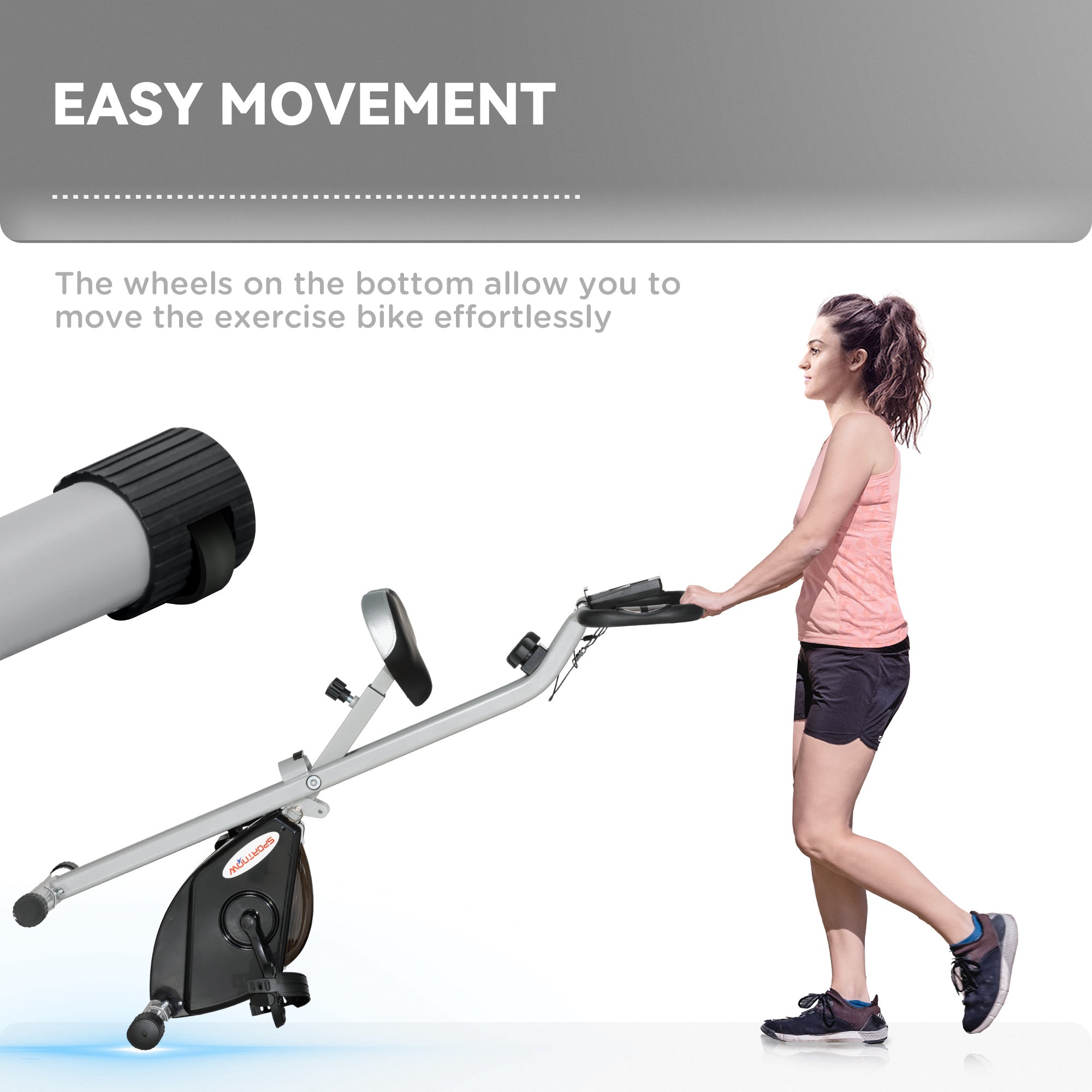 SPORTNOW Folding and Quiet Exercise Bike with 8-Level Magnetic Resistance and Heart Rate Sensor, for Home Gym, Black and Grey - North Peak Garden Furniture