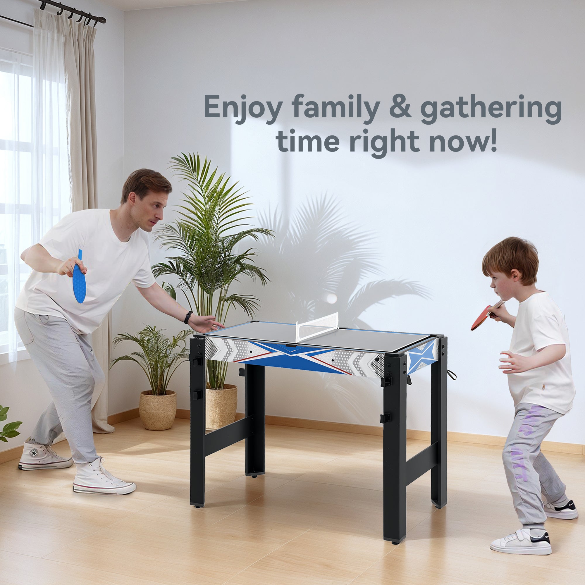 SPORTNOW 5 in 1 Multi Games Table Combo Sports Game Table for Kids, Mini Pool Table, Table Tennis Table, Hockey Table, Basketball Arcade Game, Bow and Arrow, Blue