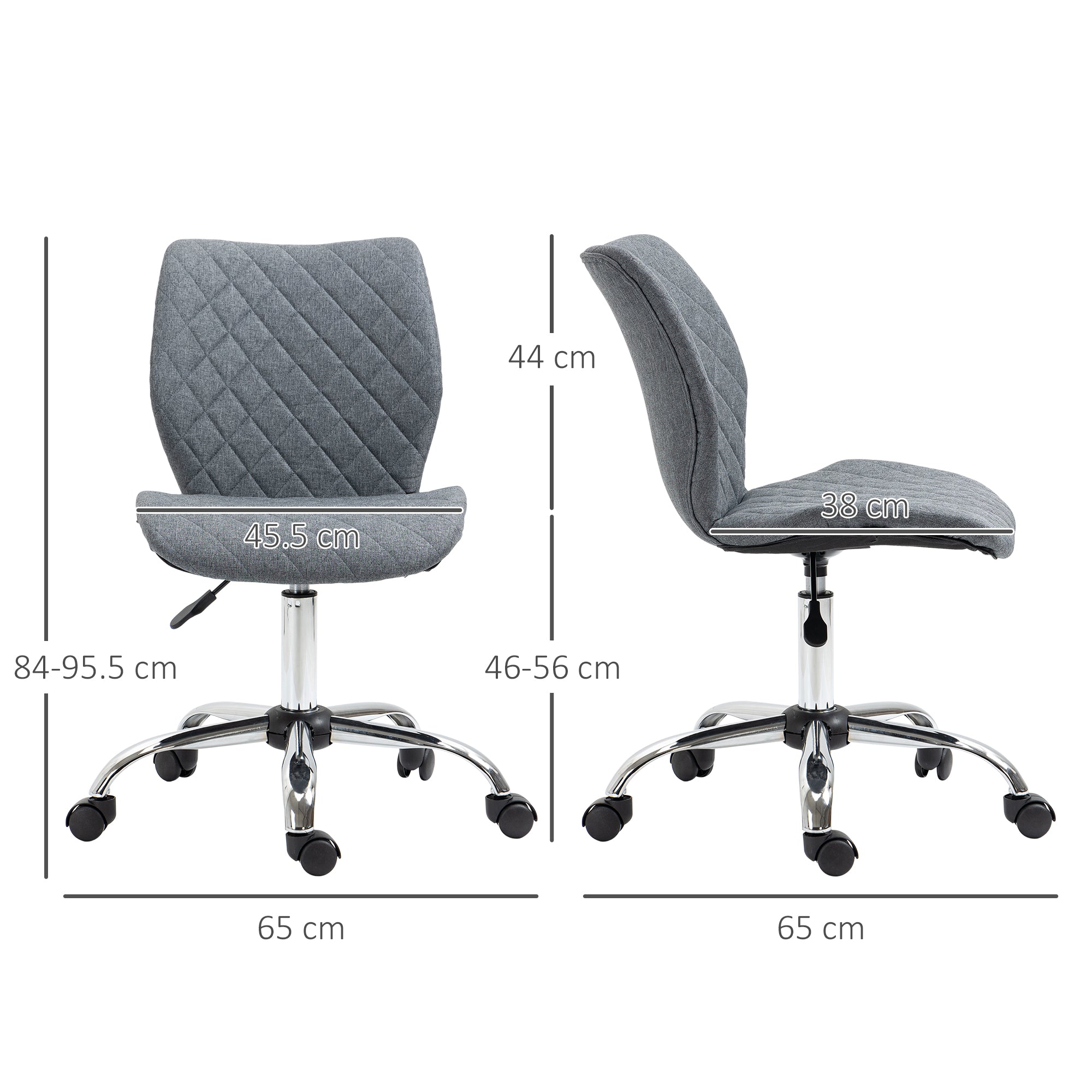 Vinsetto Armless Office Chair Adjustable Computer Chair Swivel Chair with Rolling Wheels and Linen Fabric Back Support for Home Office Students Study Grey