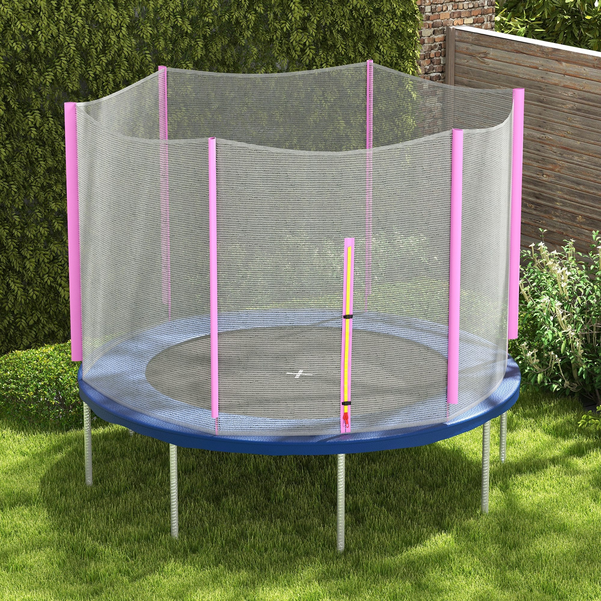 SPORTNOW 8ft Trampoline Net Replacement with 6 Plastic Pole Covers, Weather-Resistant Trampoline Netting Replacement with Zipped Entrance, Poles Not Included, Pink