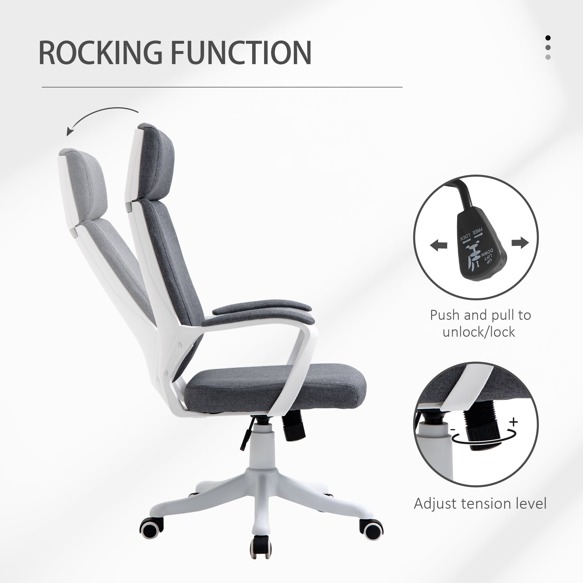 Vinsetto Office Chair, Ergonomic Desk Chair, High Back Study Chair with Headrest and Lumbar Back Support, Adjustable Height for Home and Work, Grey - North Peak Garden Furniture