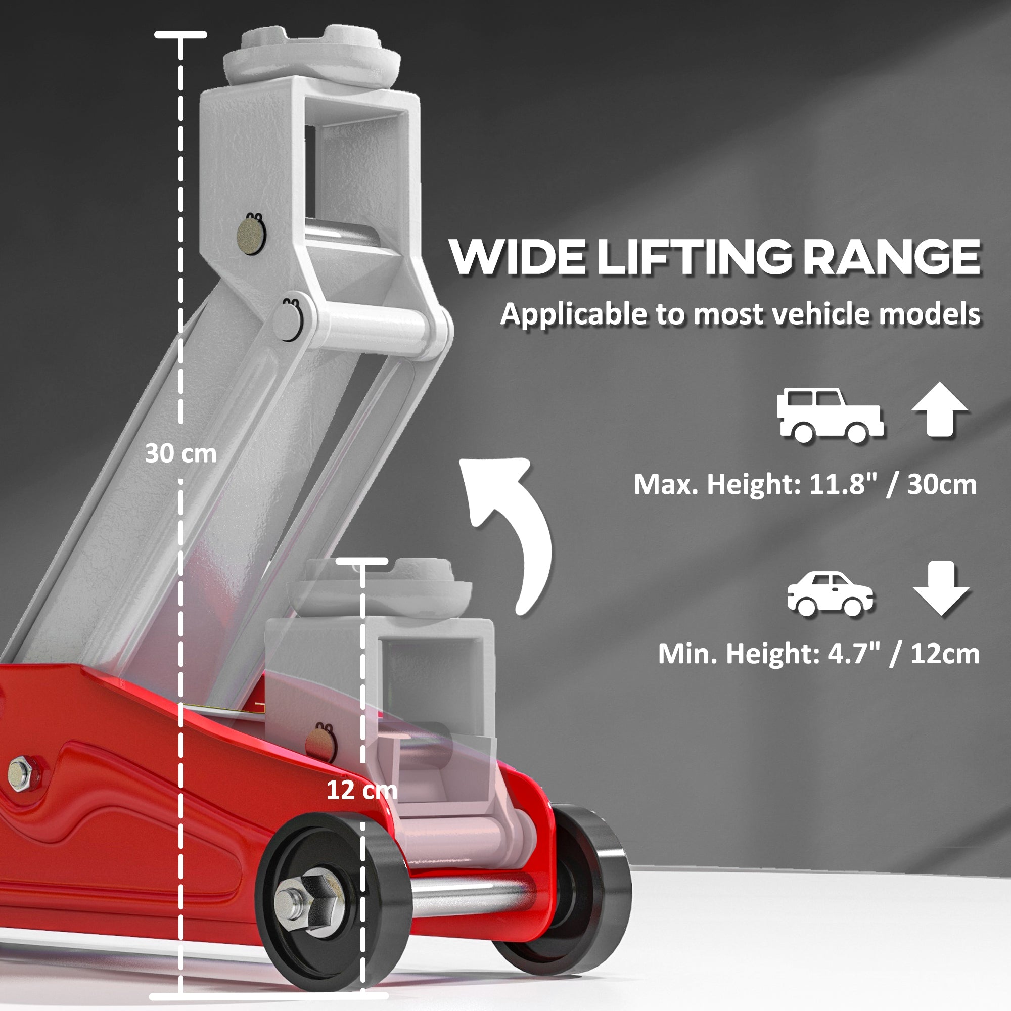 HOMCOM Low Profile Jack, 2 Ton Hydraulic Car Jack for Car Trailer Garage Tyre Repair, Red - North Peak Garden Furniture