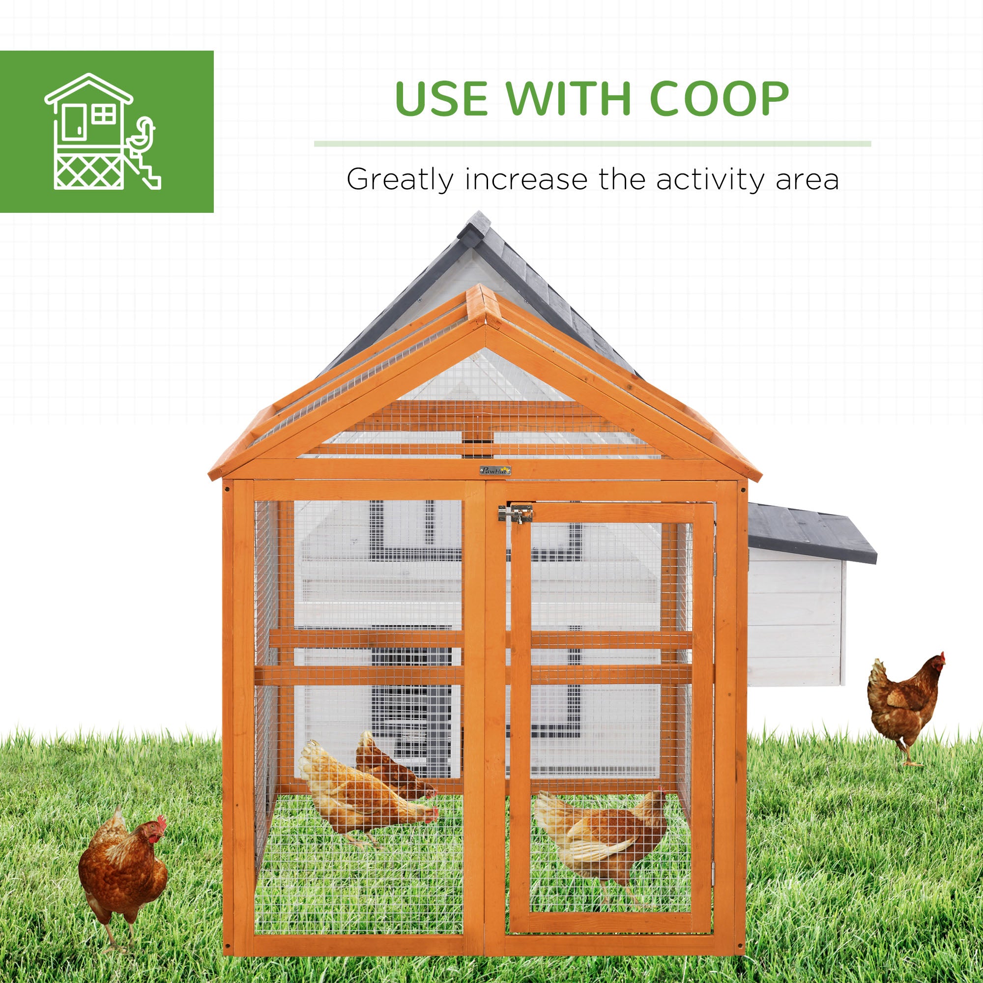 PawHut Large Chicken Run, Wooden Chicken coop, with Combinable Design - Wood Effect - North Peak Garden Furniture