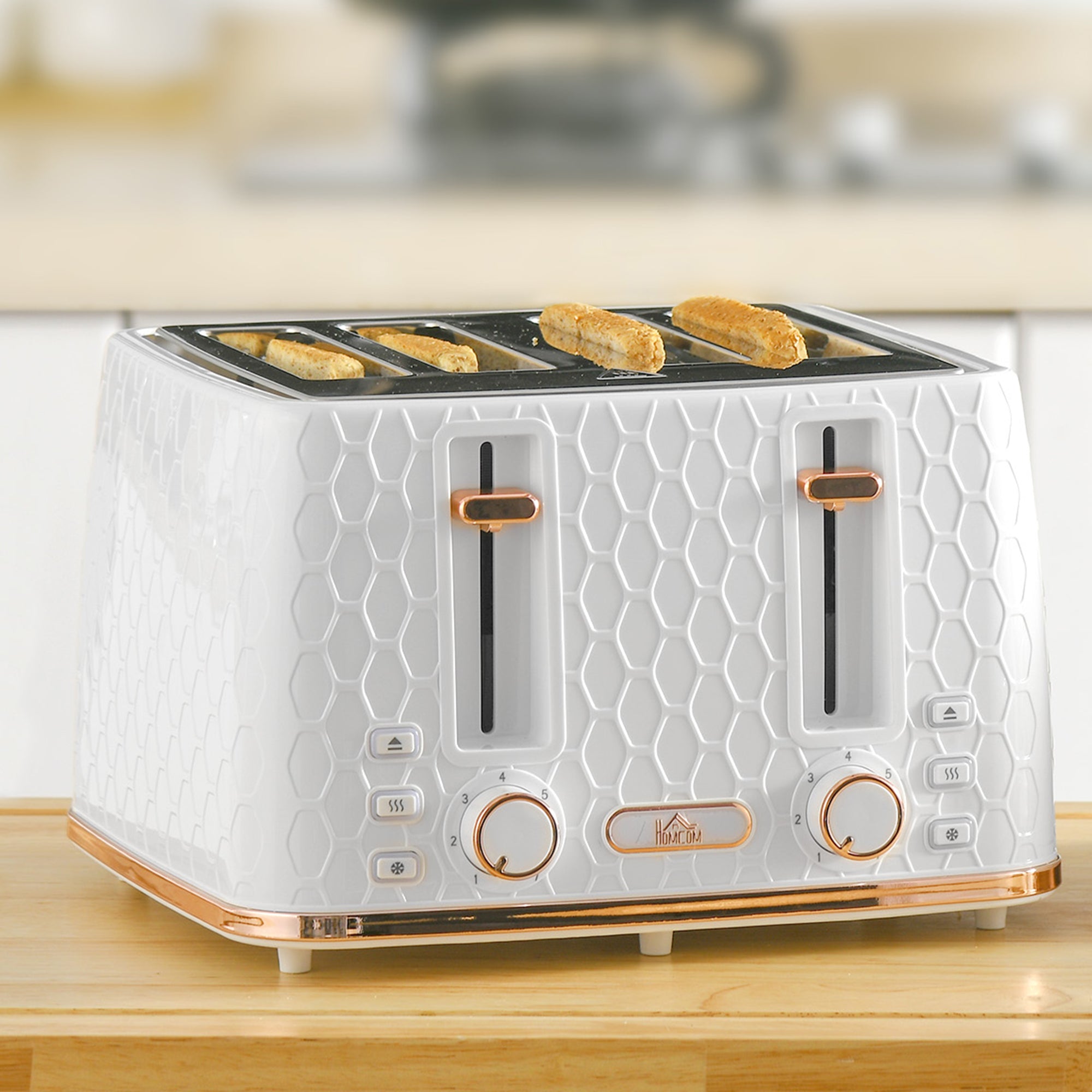 HOMCOM Four-Slice Honeycomb Toaster - White - North Peak Garden Furniture