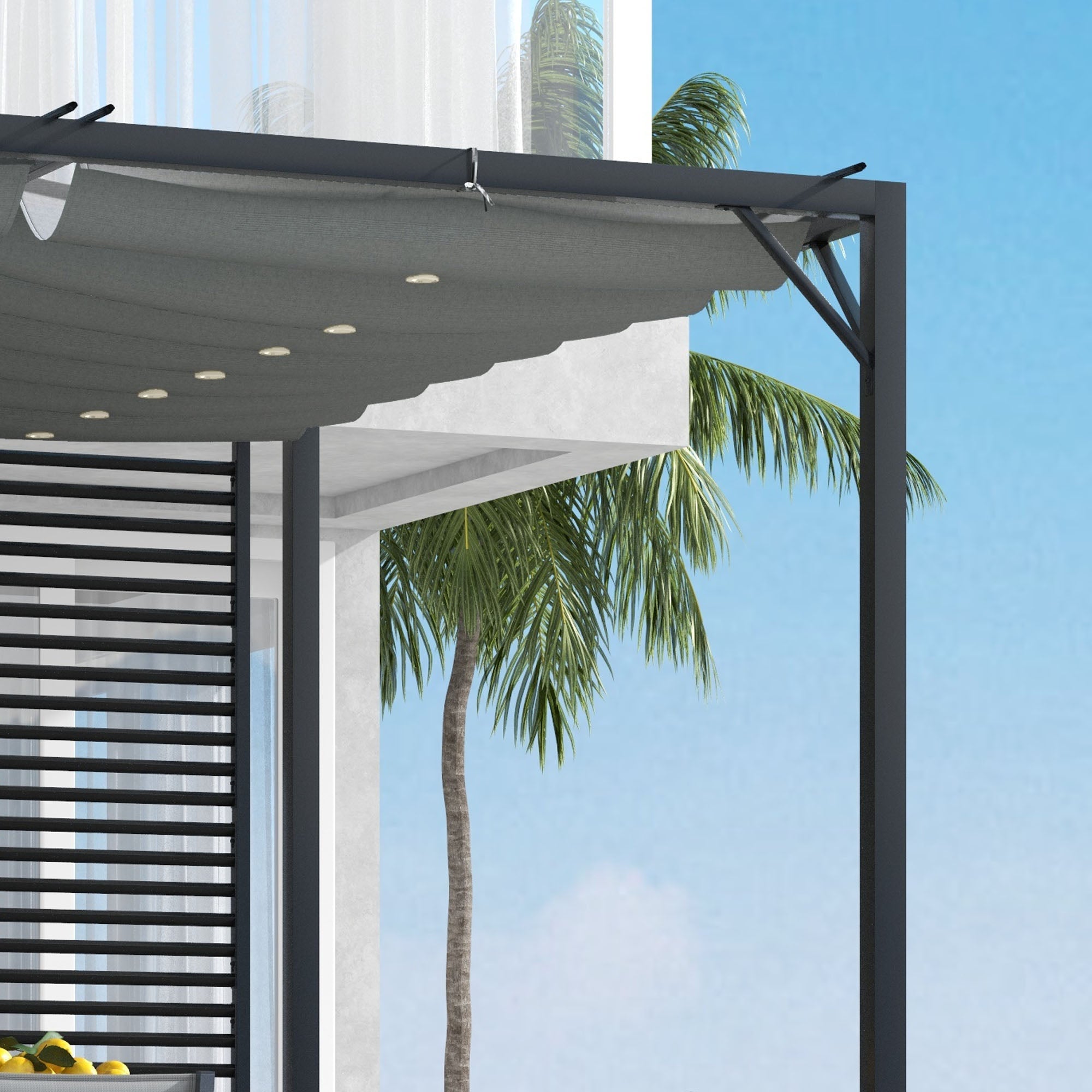 Outsunny 3 x 2.8m Metal Pergola, with Retractable Fabric Roof - Grey - North Peak Garden Furniture