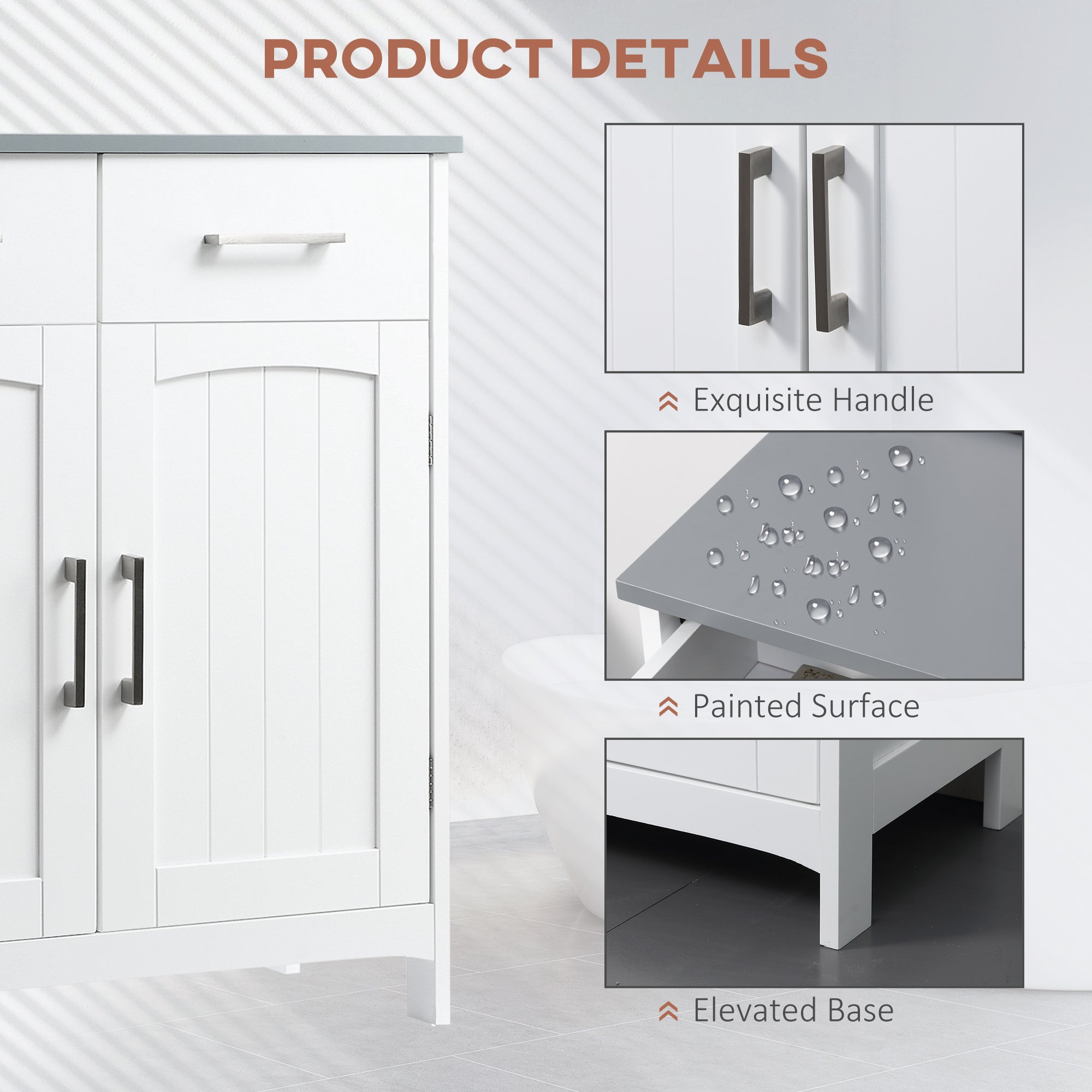kleankin Freestanding Bathroom Cabinet, Storage Cupboard with 2 Drawers, Double Doors, Adjustable Shelf, White - North Peak Garden Furniture