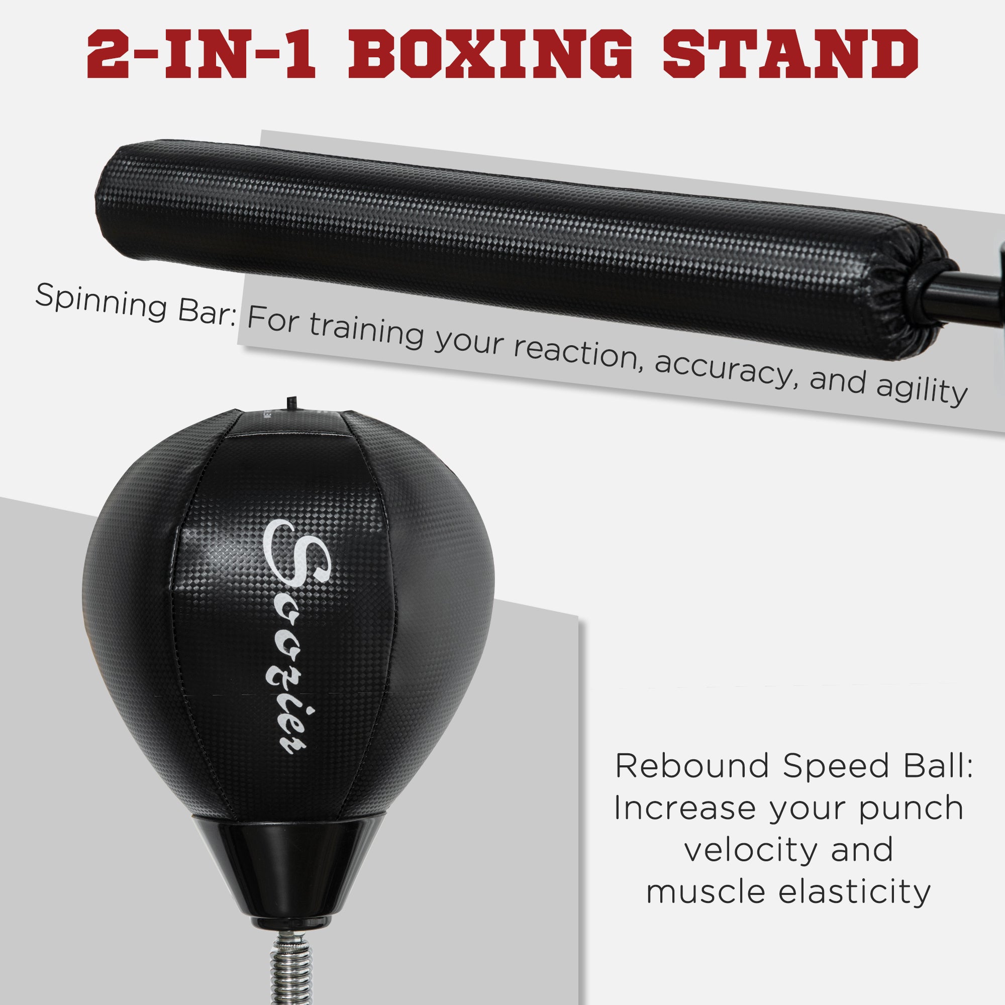 SPORTNOW Adjustable Speed Bag, Boxing Bag, with Stand, Reflex Bar, Punching Pad, Black - North Peak Garden Furniture