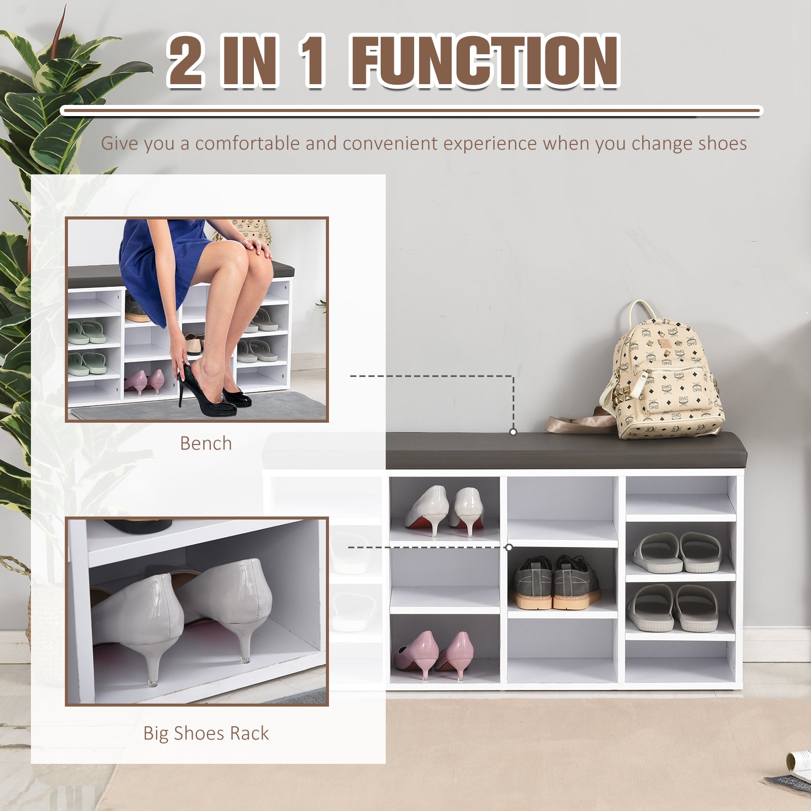 HOMCOM Multi-Storage Shoe Rack w/ 14 Compartments Cushion Moving Shelves Solid Frame Foot Pads Home Office Tidy Organisation Boots Trainers White - North Peak Garden Furniture