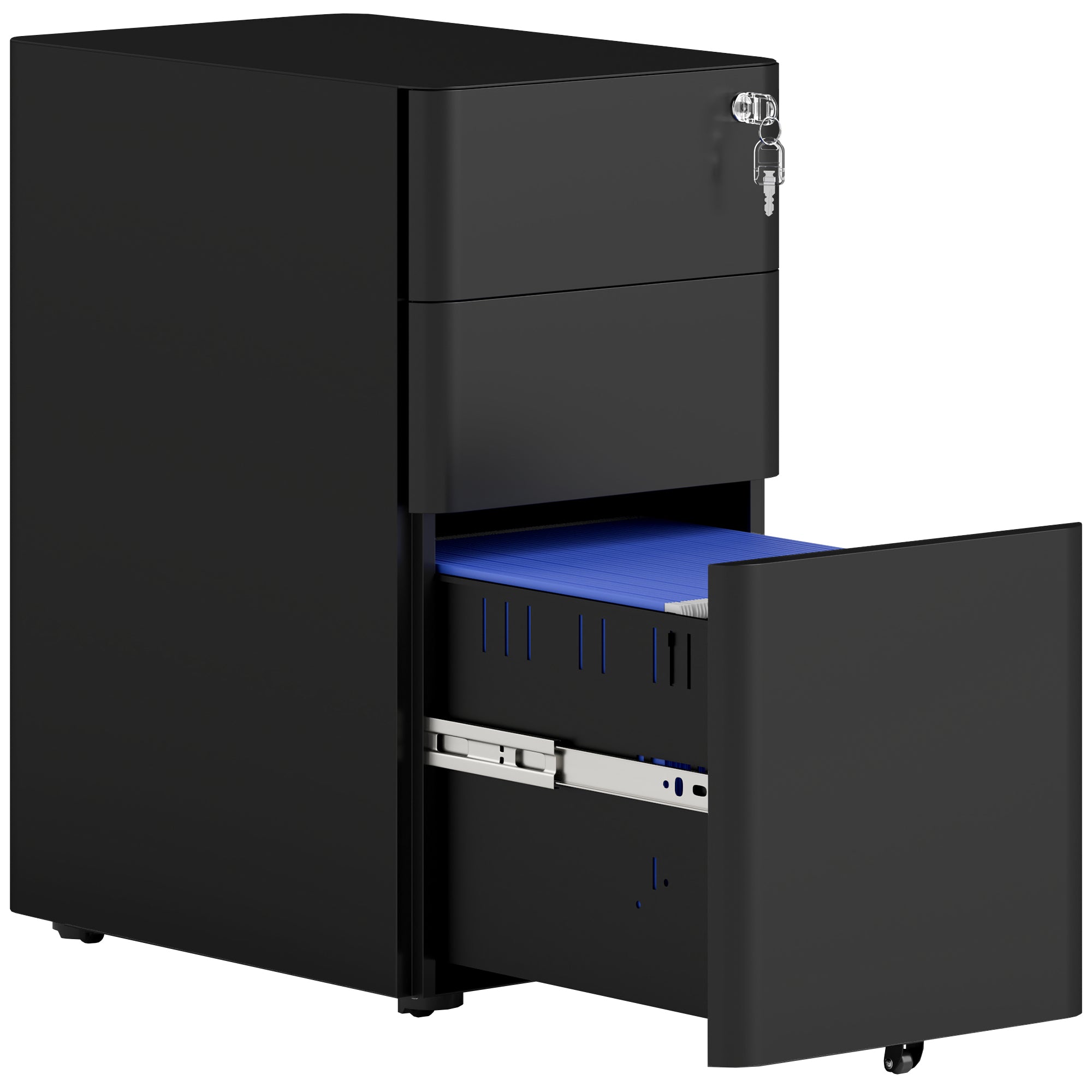 Vinsetto 3-Drawer Steel Filing Cabinet with Lock - Black - North Peak Garden Furniture