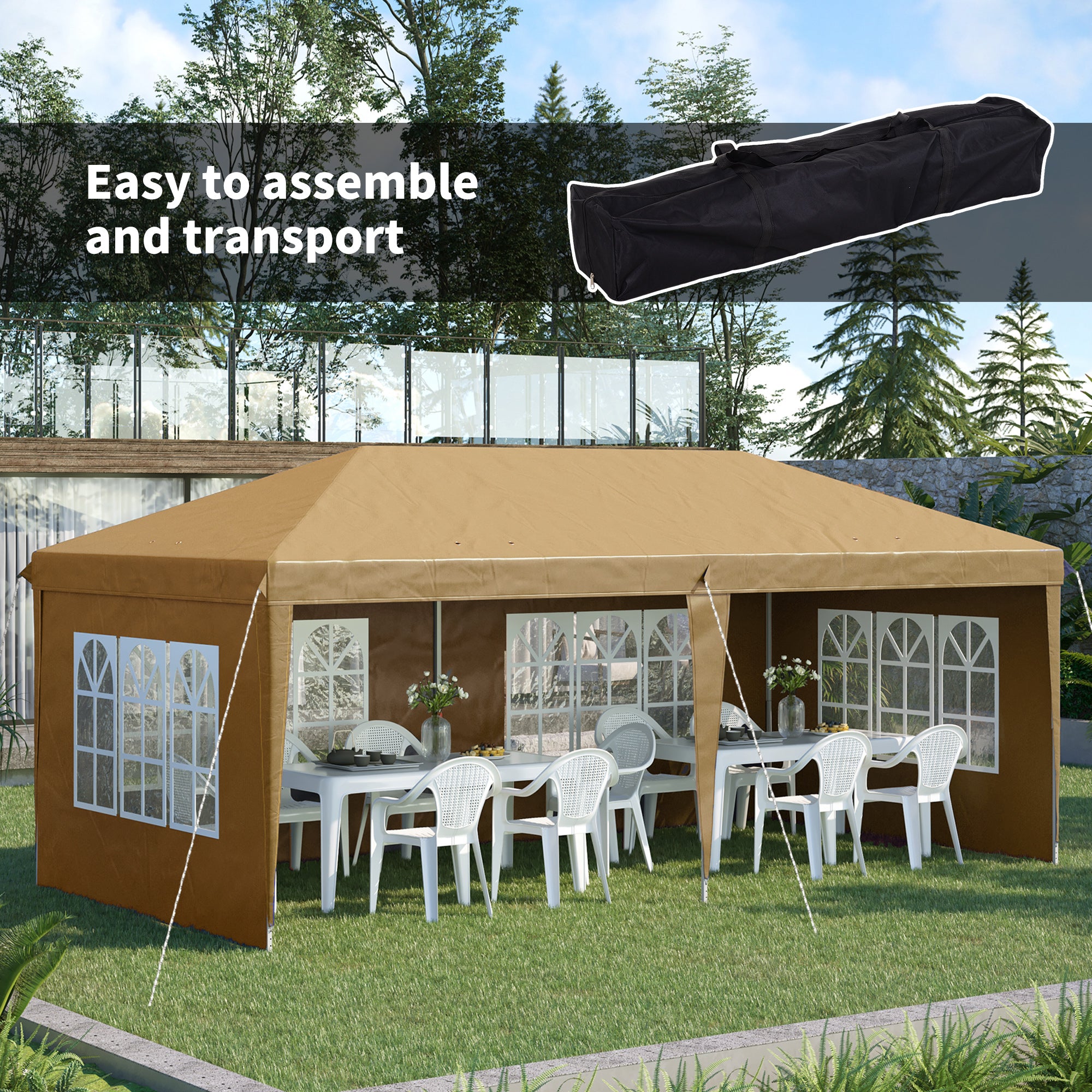 Outsunny 3 x 6m Pop-Up Gazebo, with Removable Walls - Khaki - North Peak Garden Furniture