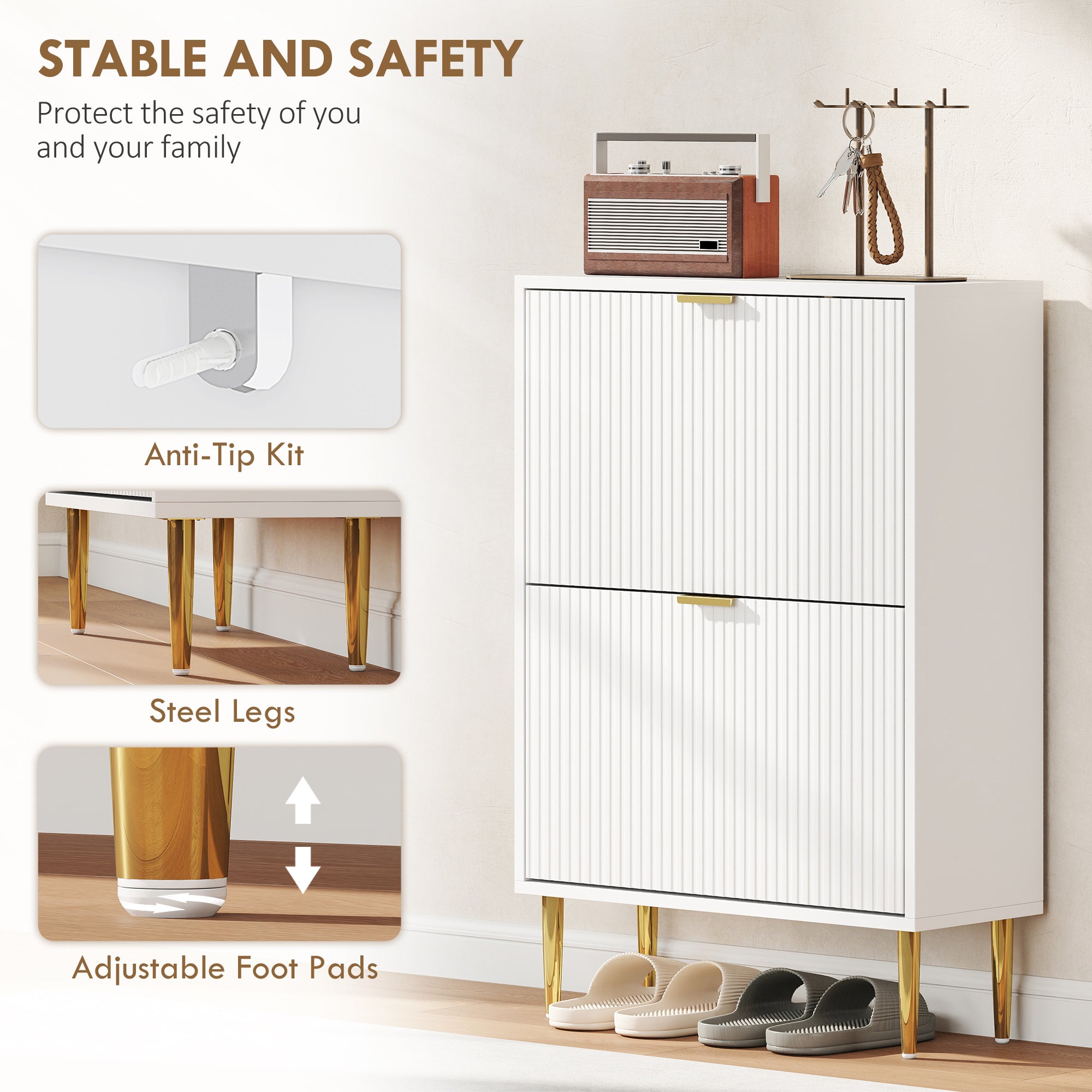 HOMCOM Elegant Two-Drawer Shoe Cabinet - White