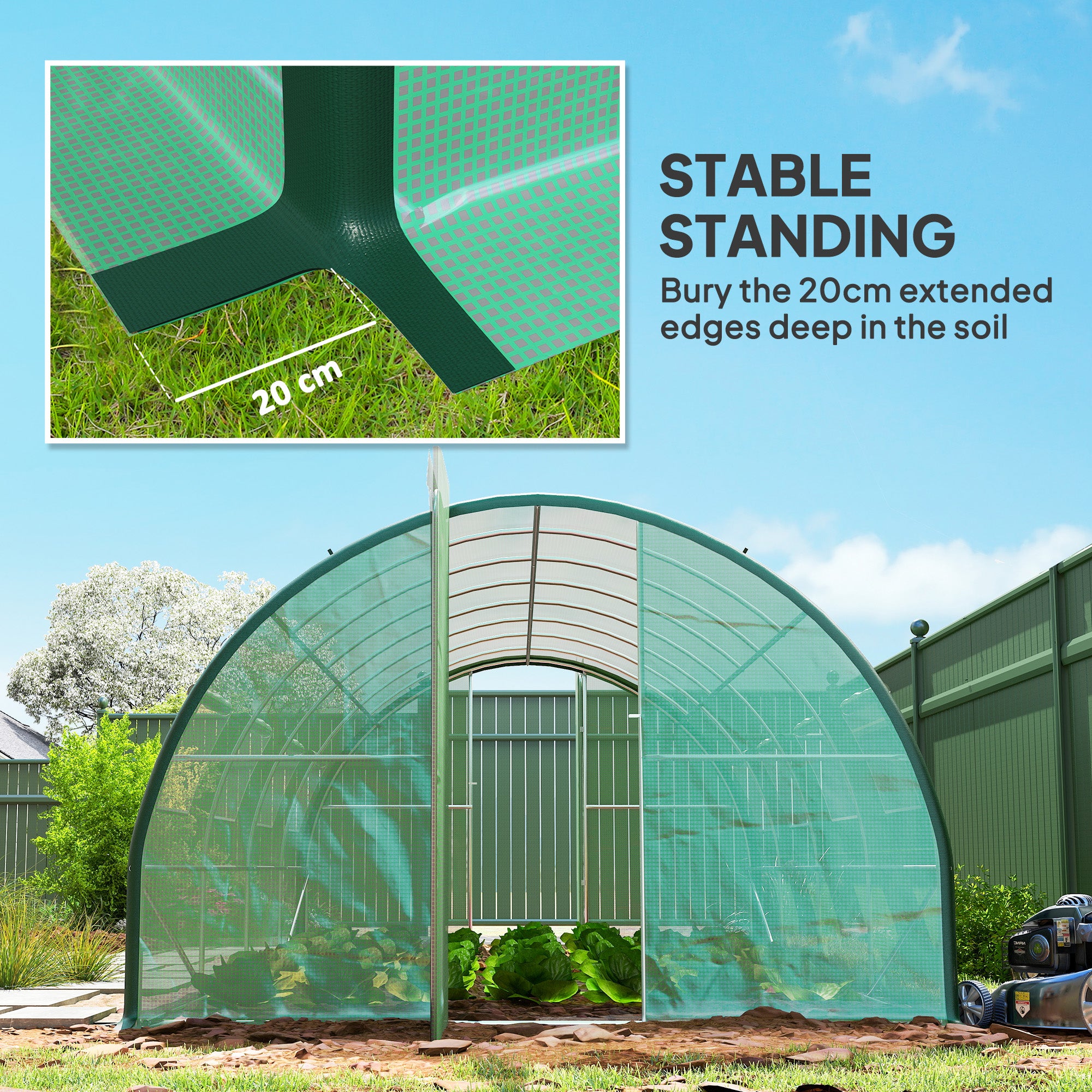 Outsunny Polyethylene Upgraded Structure Walk-in Polytunnel Greenhouse, 6 x 3(m), Green - North Peak Garden Furniture