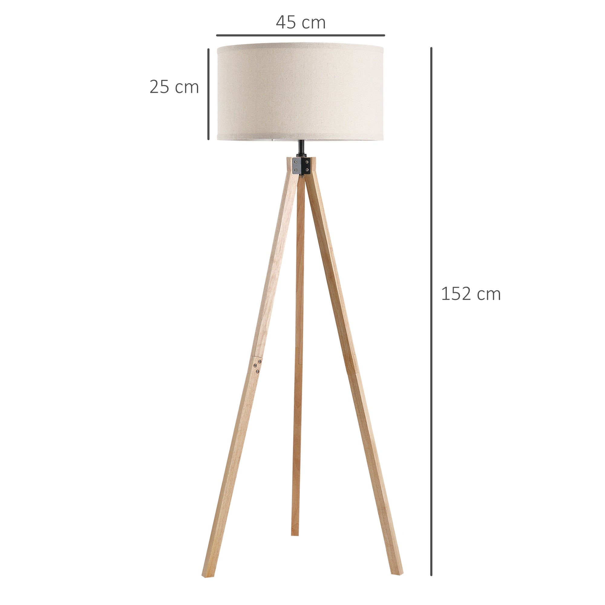 HOMCOM 5FT Elegant Wood Tripod Floor Lamp Free Standing E27 Bulb Lamp Versatile Use For Home Office - Beige - North Peak Garden Furniture