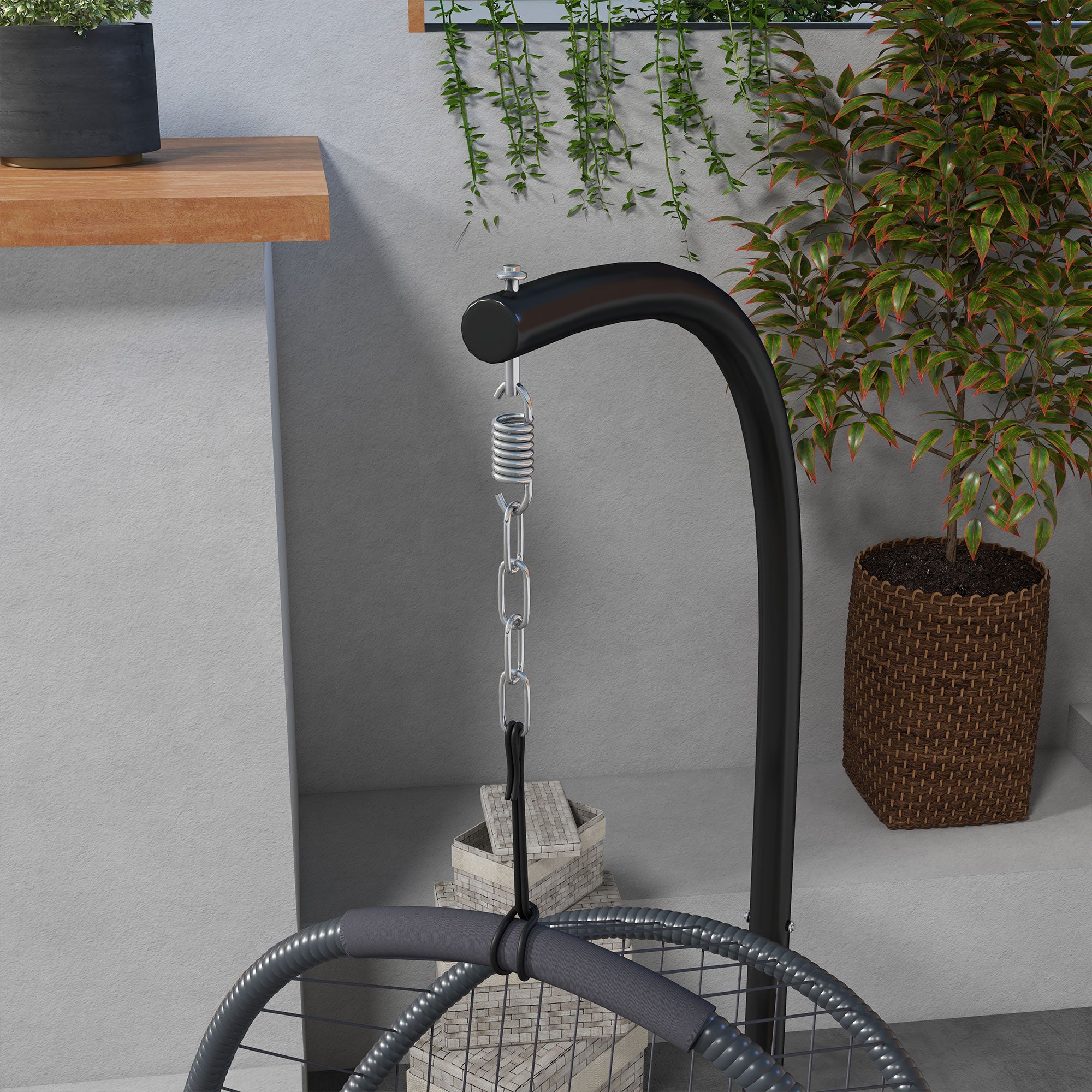 Outsunny Single Egg Chair, with Steel Frame Stand - Grey - North Peak Garden Furniture