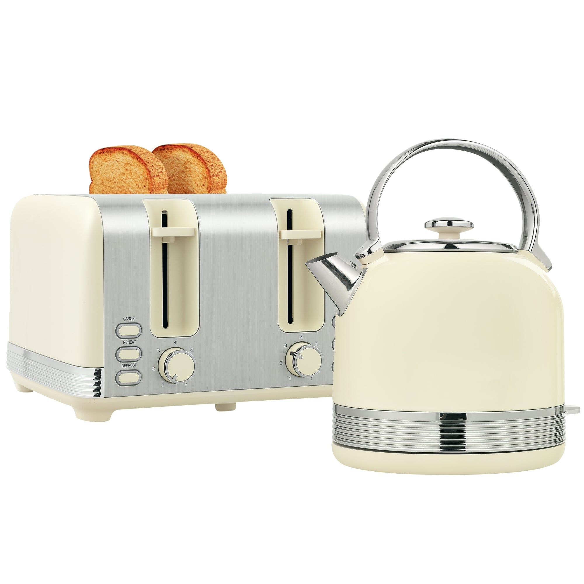 HOMCOM Polished Metal Kettle and Toaster Set - Cream - North Peak Garden Furniture