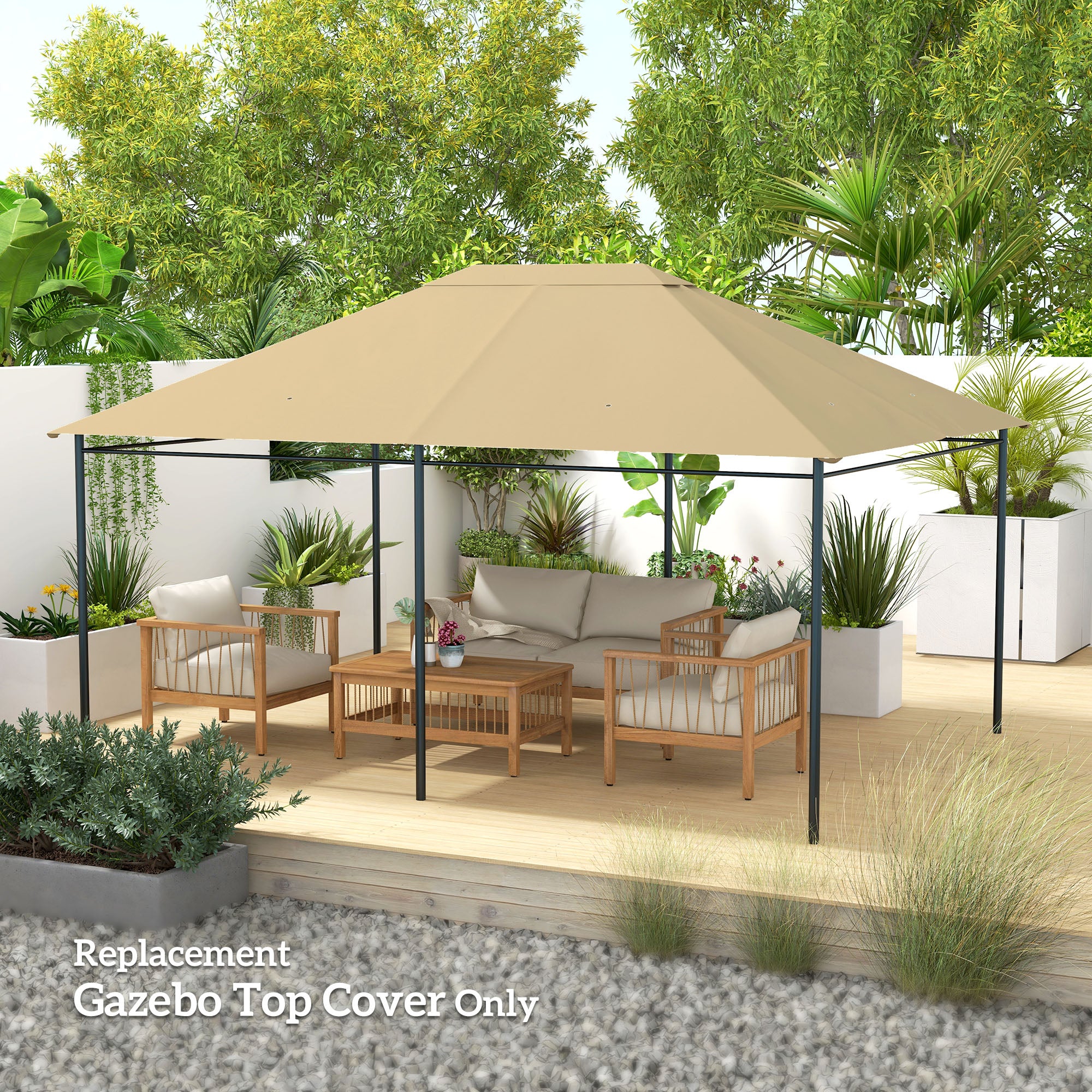 Outsunny 3 x 4m Gazebo Canopy Replacement Cover, Gazebo Roof Replacement (TOP COVER ONLY), Khaki