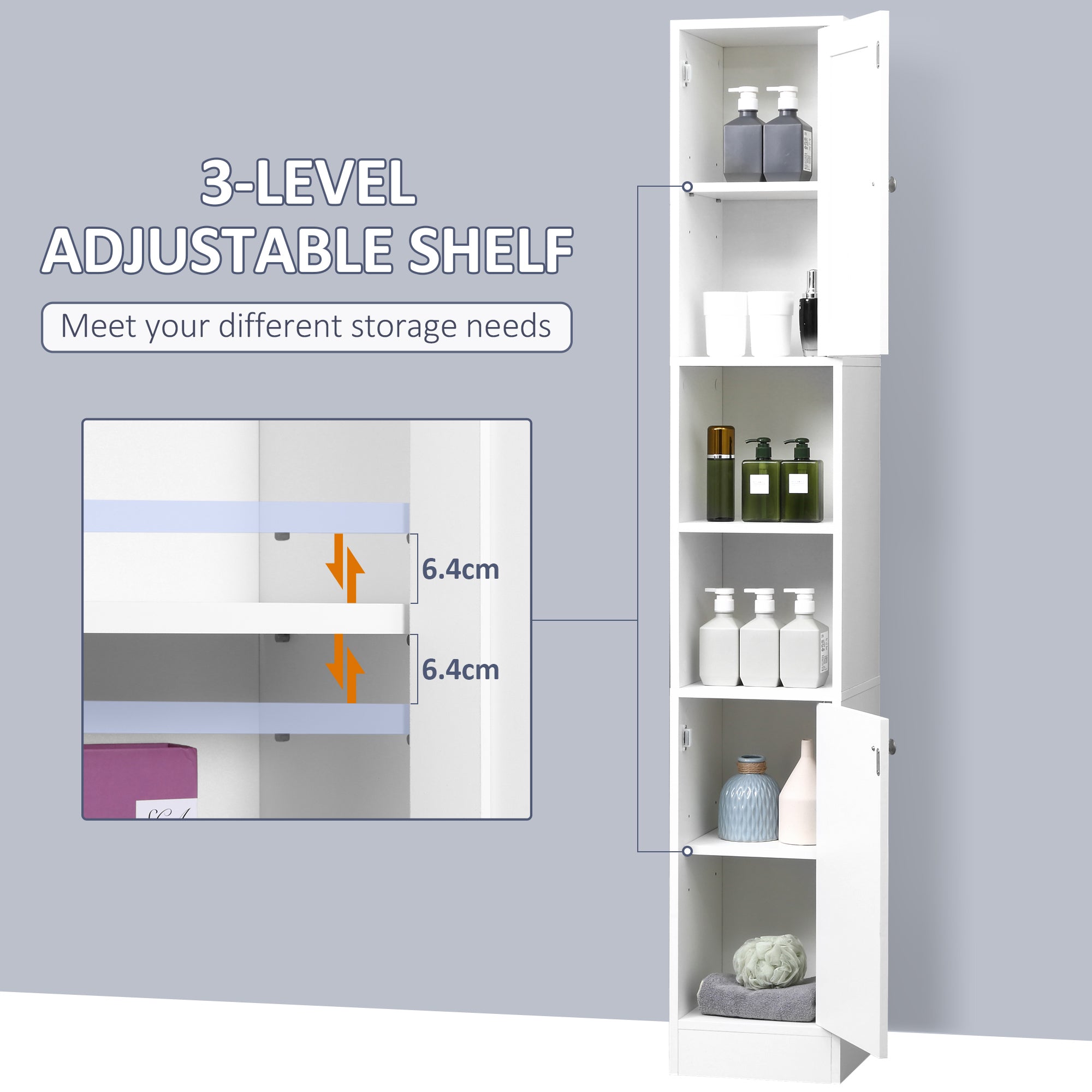 kleankin Tall Bathroom Storage Cabinet with Mirror, Freestanding Floor Cabinet Tallboy Unit with Adjustable Shelves, White - North Peak Garden Furniture