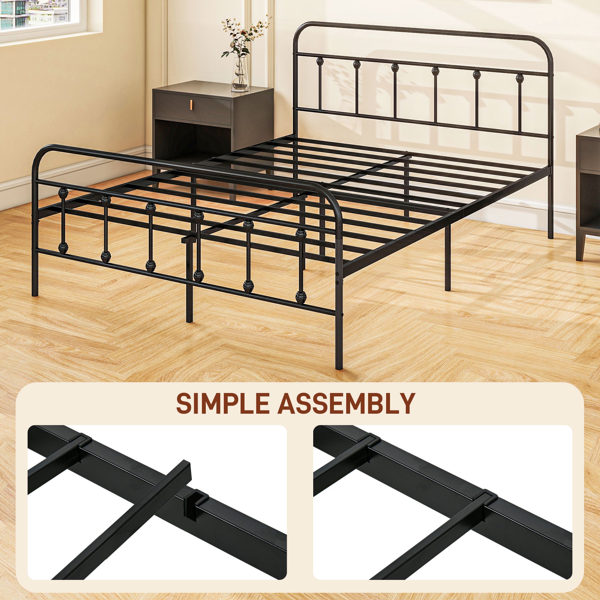 HOMCOM Double Minimalistic Metal Bed Frame - Black - North Peak Garden Furniture