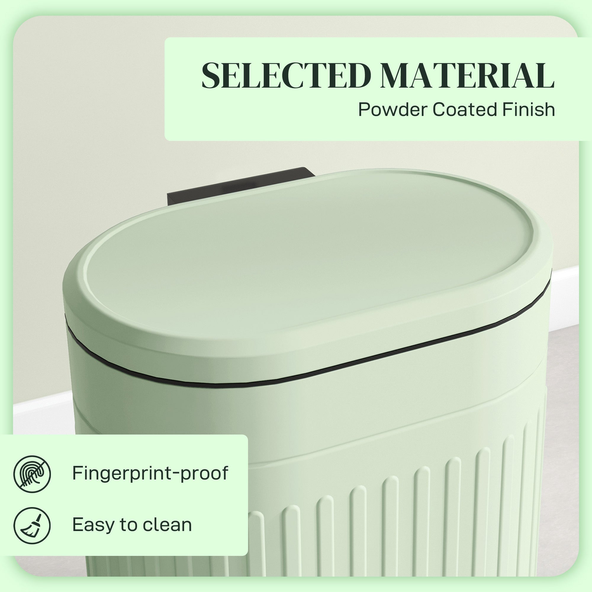 HOMCOM 20 Litre Pedal Bin, Fingerprint Proof Kitchen Bin with Soft-close Lid, Metal Rubbish Bin with Foot Pedal and Removable Inner Bucket, Light Green - North Peak Garden Furniture