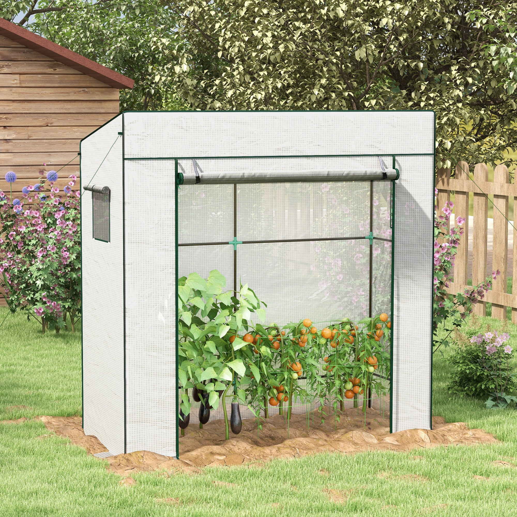 Outsunny PE Cover Walk-in Outdoor Greenhouse, White