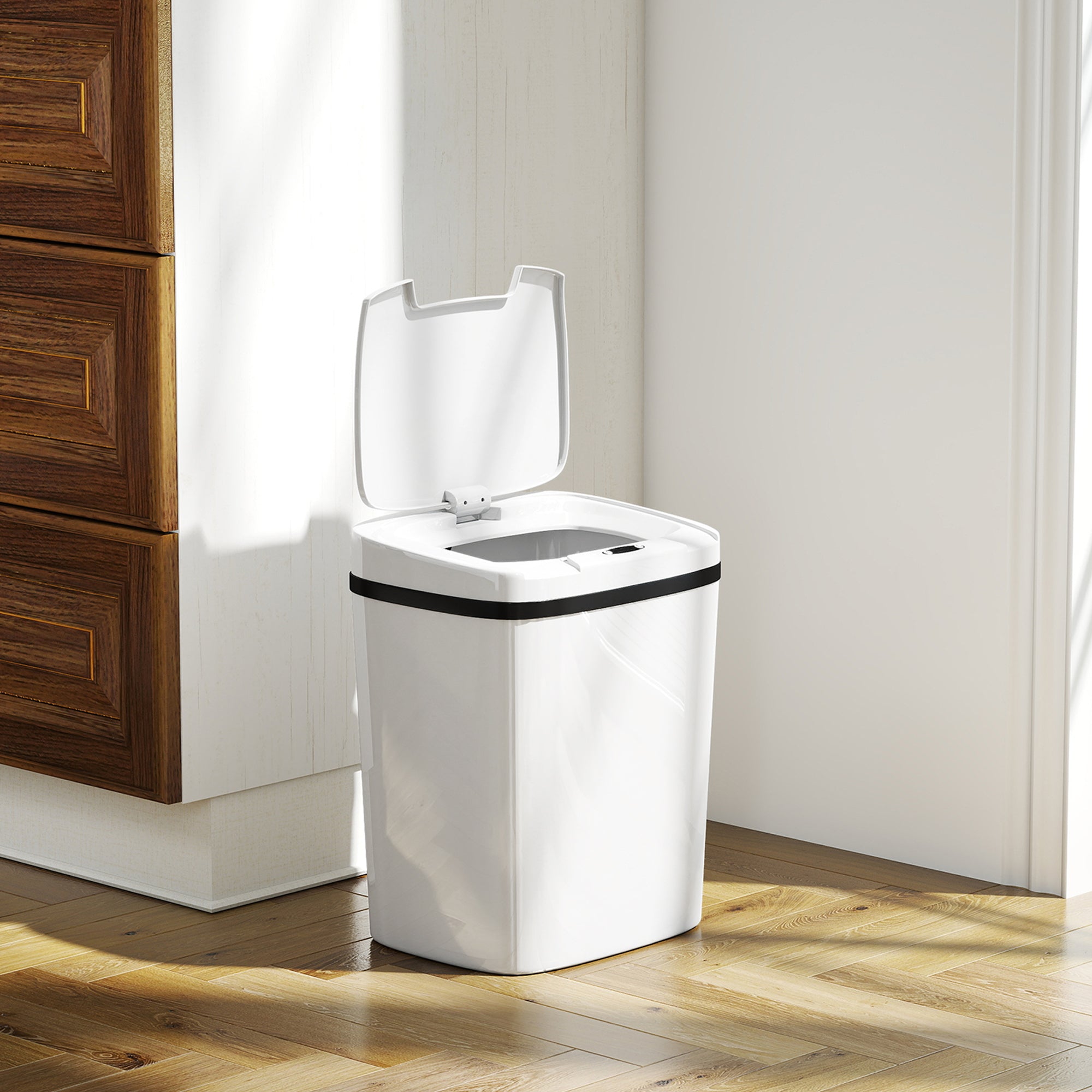 HOMCOM 15L Sensor Bin, Automatic Touchless Kitchen Bin, Easy Clean, Battery Operated for Home Office, Bedroom, Bathroom, White