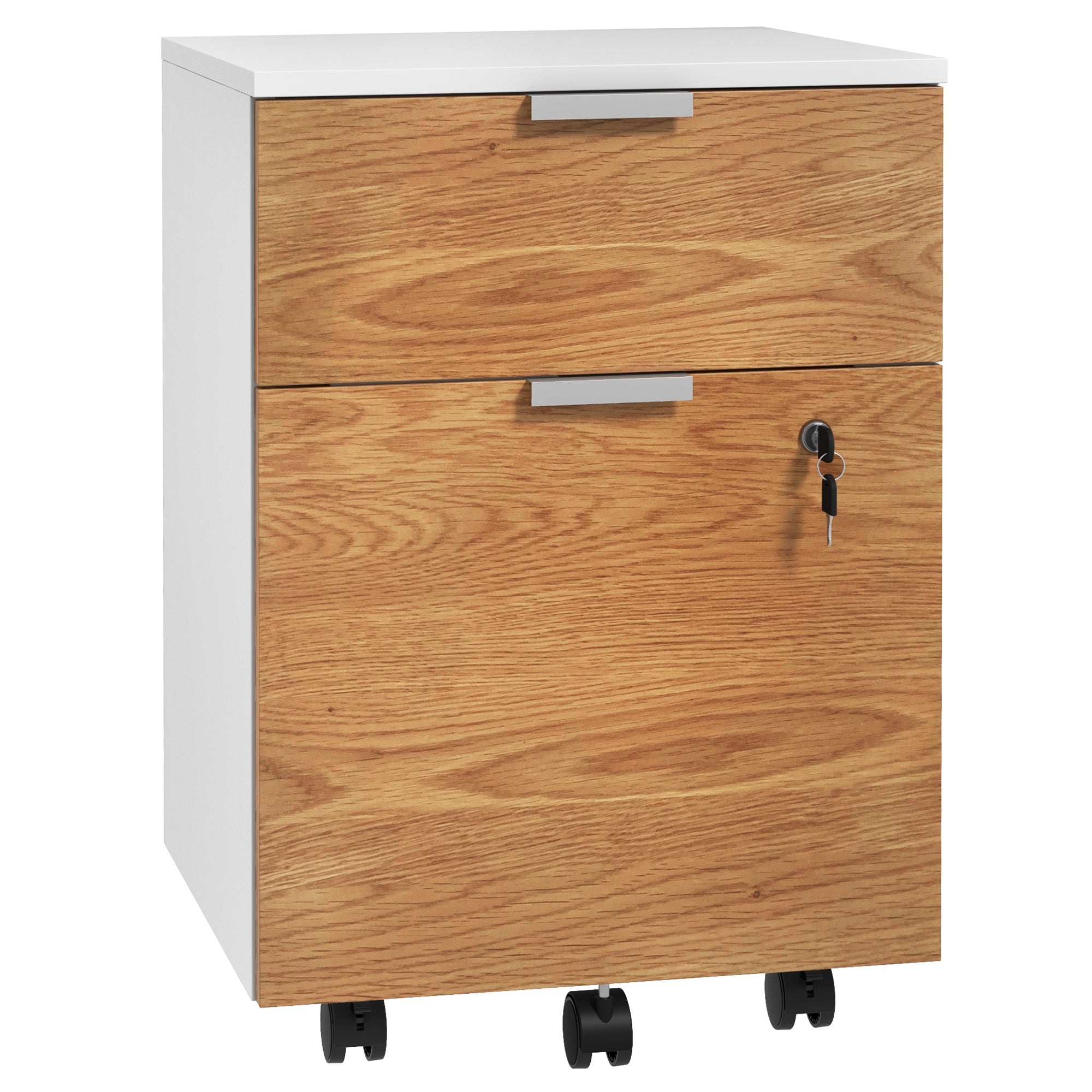 HOMCOM Two-Drawer Lockable Filing Cabinet - Wood Effect