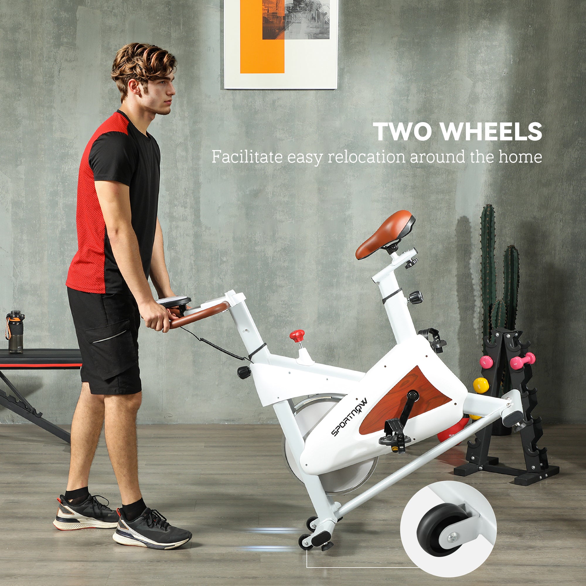 SPORTNOW Indoor Exercise Bike, Quiet Stationary Bike, Stylish Cycling Machine with Adjustable Seat and Resistance, LCD Monitor, Tablet Holder, for Home Gym Cardio Workout, White - North Peak Garden Furniture