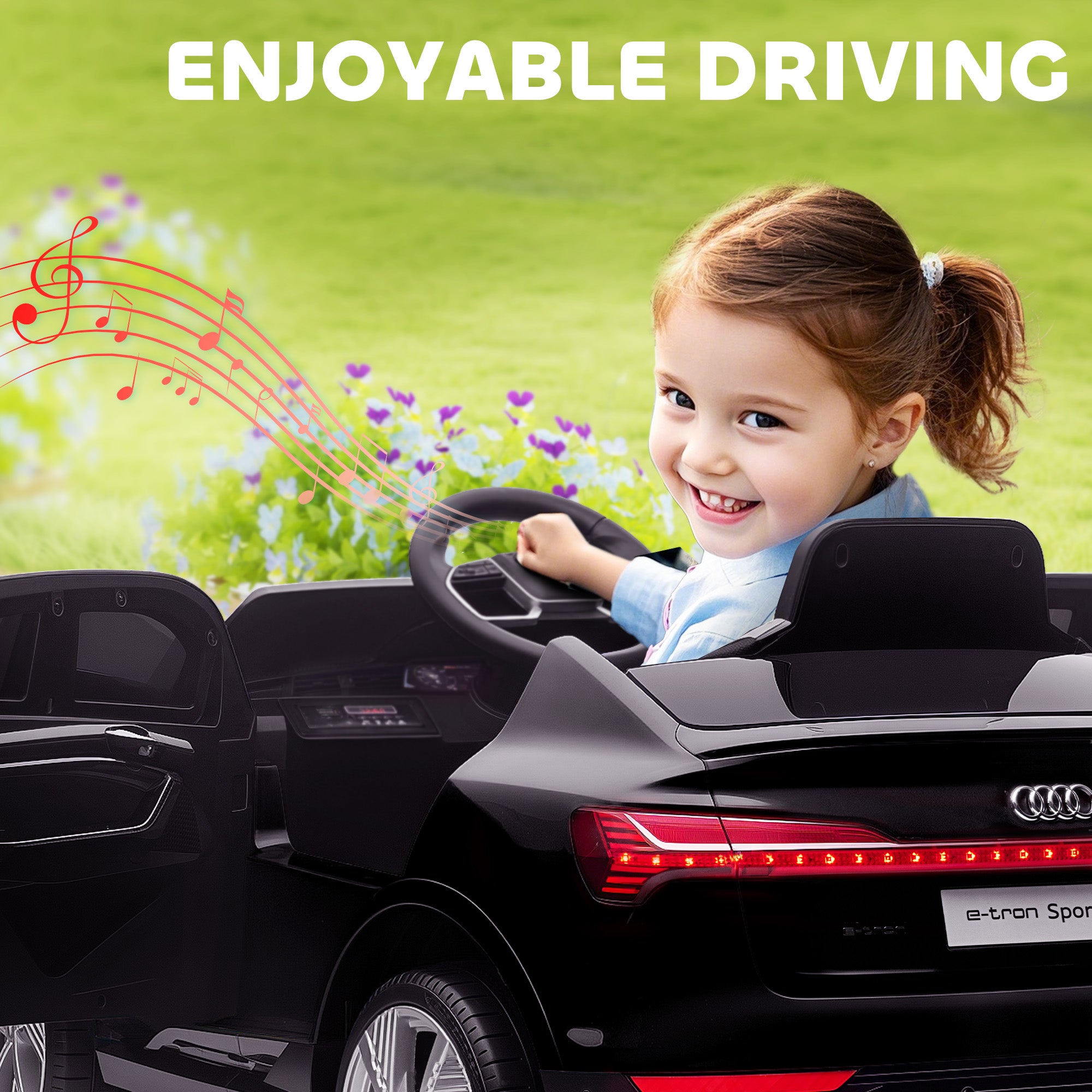 HOMCOM Audi E-tron Licensed 12V Kids Electric Ride On Car with Parental Remote Music Lights MP3 Suspension Wheels for 3-5 Years Black