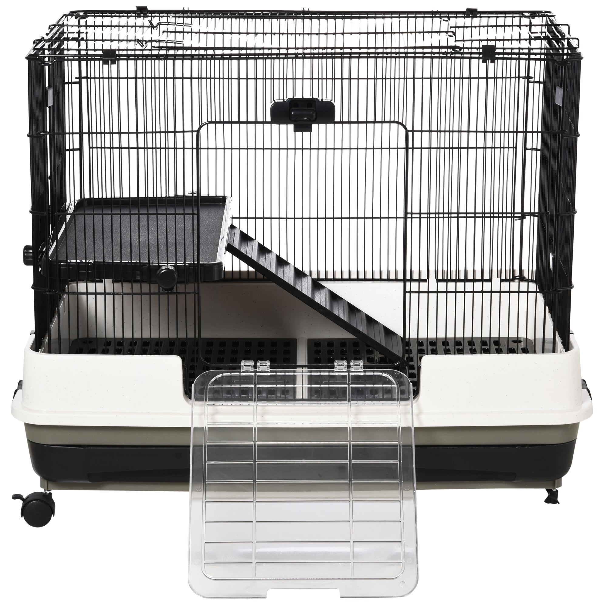 PawHut Small Animal Steel Wire Rabbit Cage Pet Play House  W/ Waste Tray Black