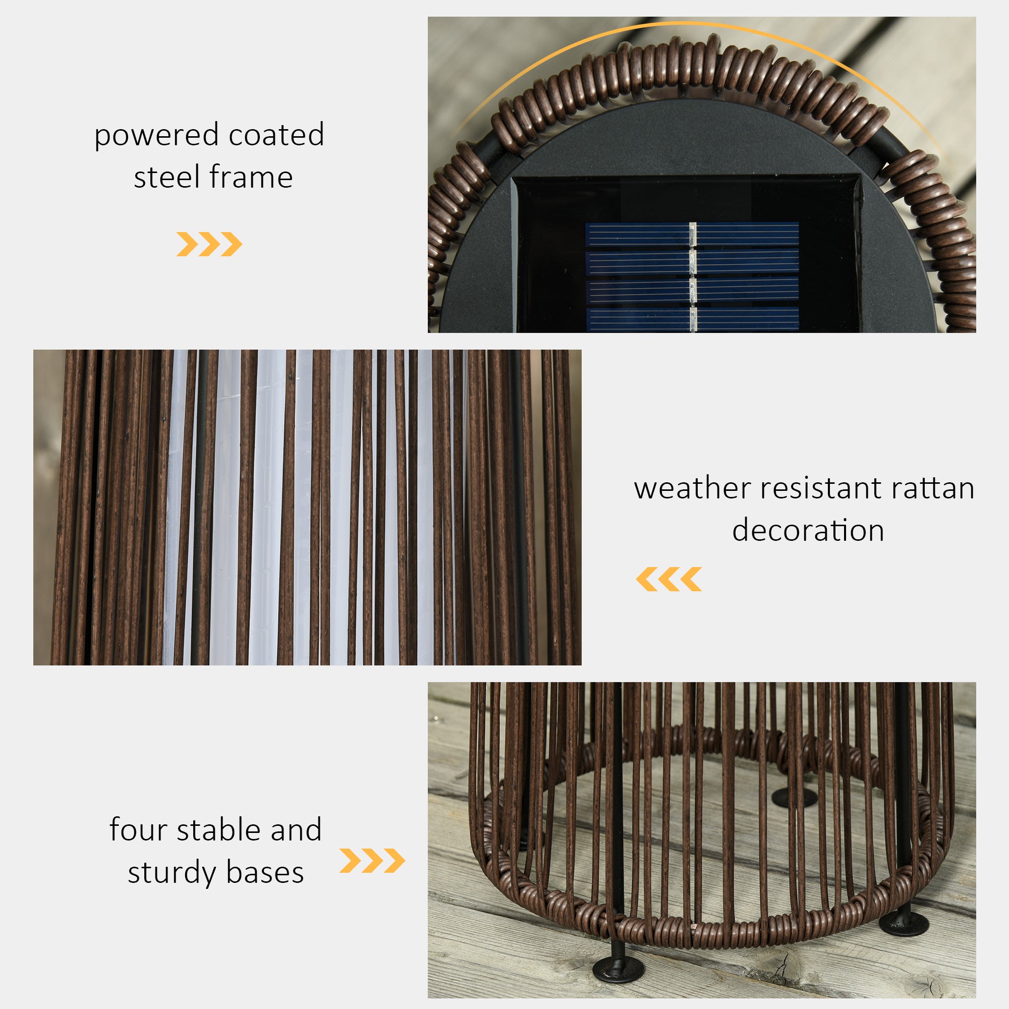 Outsunny Patio Garden PE Rattan Solar Lights Woven Resin Wicker Lantern Auto On/Off Solar Powered Lights for Porch, Yard, Lawn, Courtyard, Indoor & Outdoor Brown - North Peak Garden Furniture