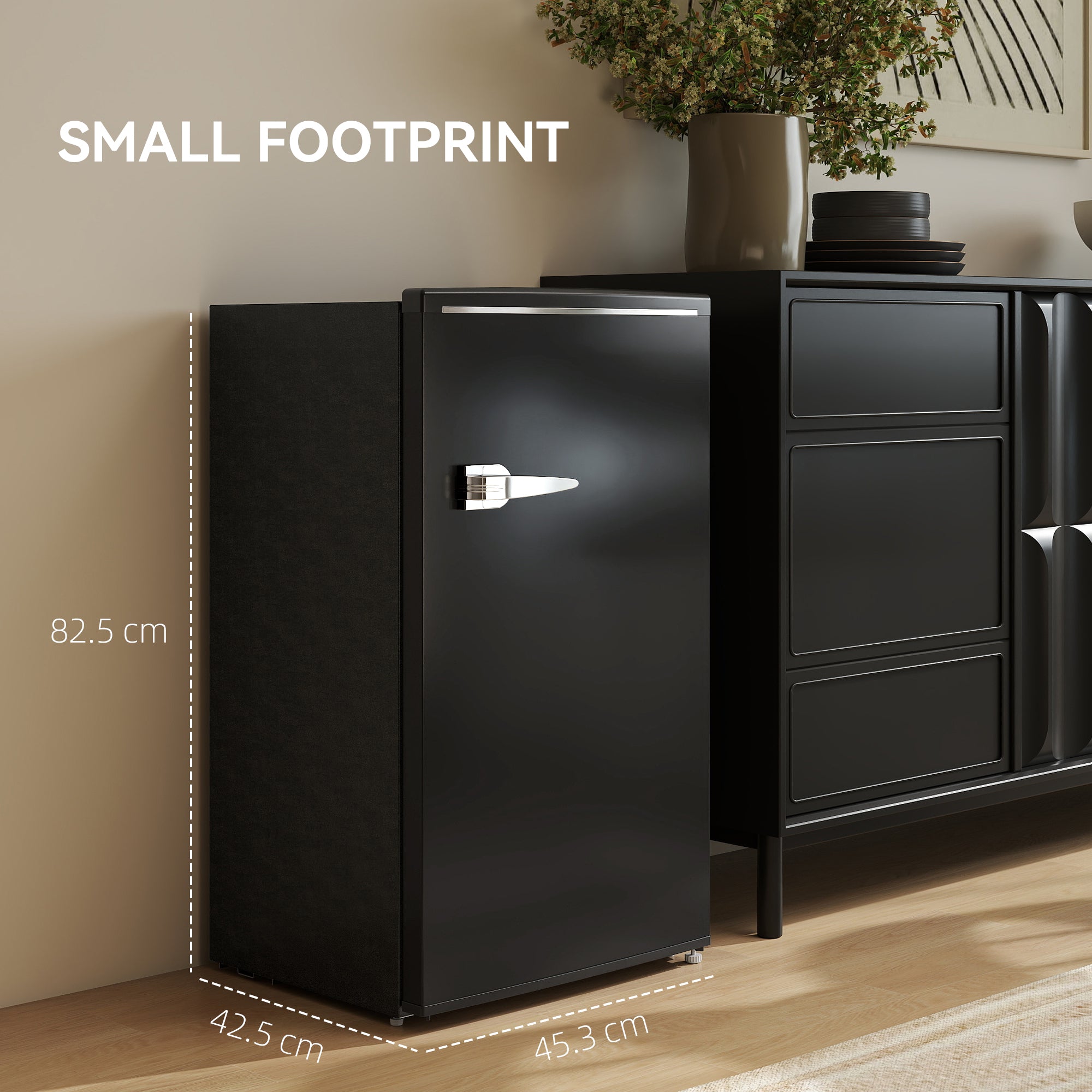 HOMCOM Under Counter Fridge, 85L Small Retro Refrigerator with Chiller Box, Adjustable Thermostat, Glass Shelves, Black - North Peak Garden Furniture