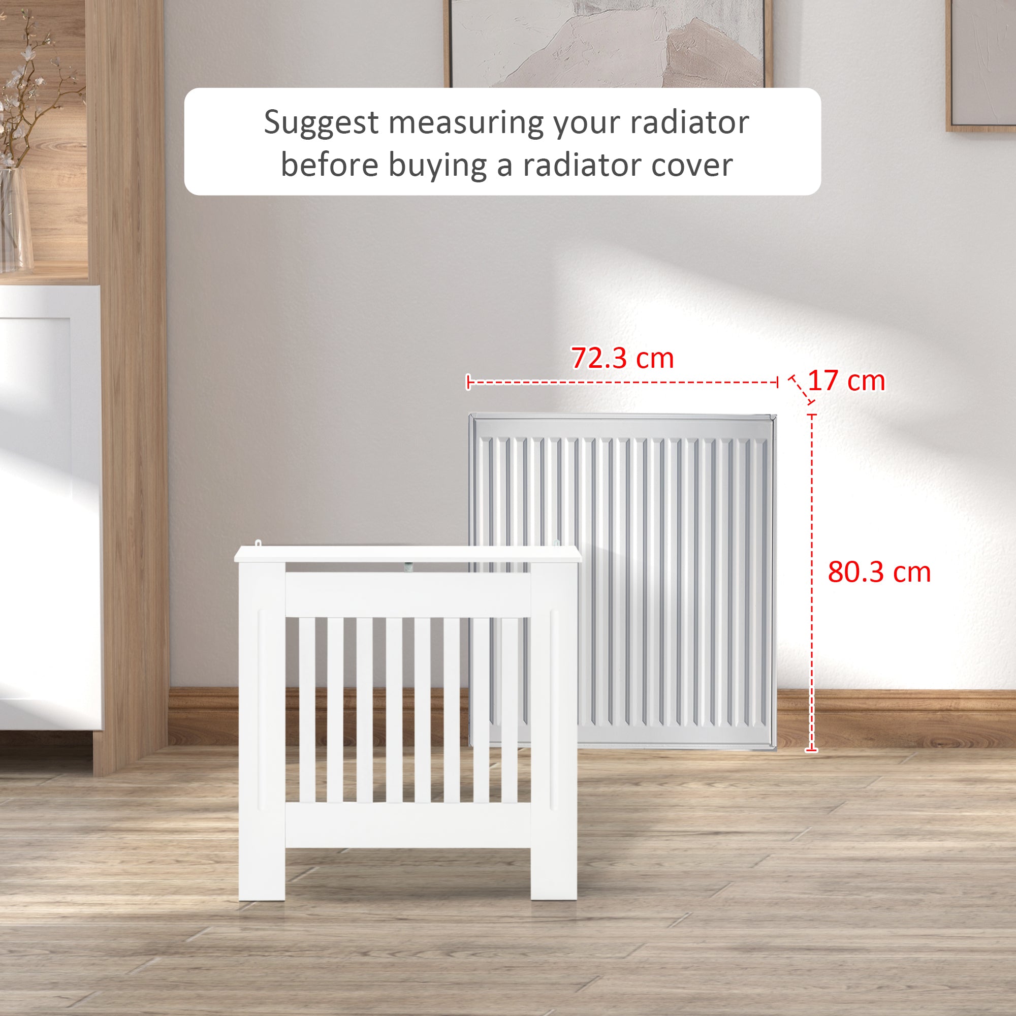 HOMCOM MDF Radiator Cover Wooden Cabinet Shelving Home Office Vertical Slatted Vent White 78L x 19W x 81H