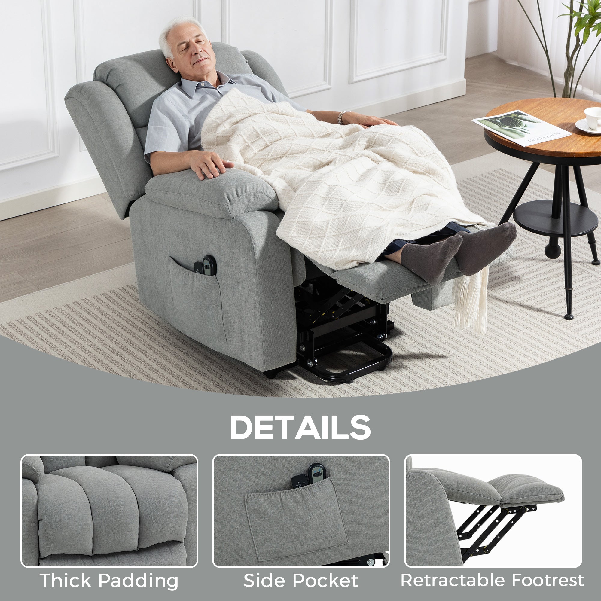 HOMCOM Eight-Point Massage Electric Lift Chair - Light Grey