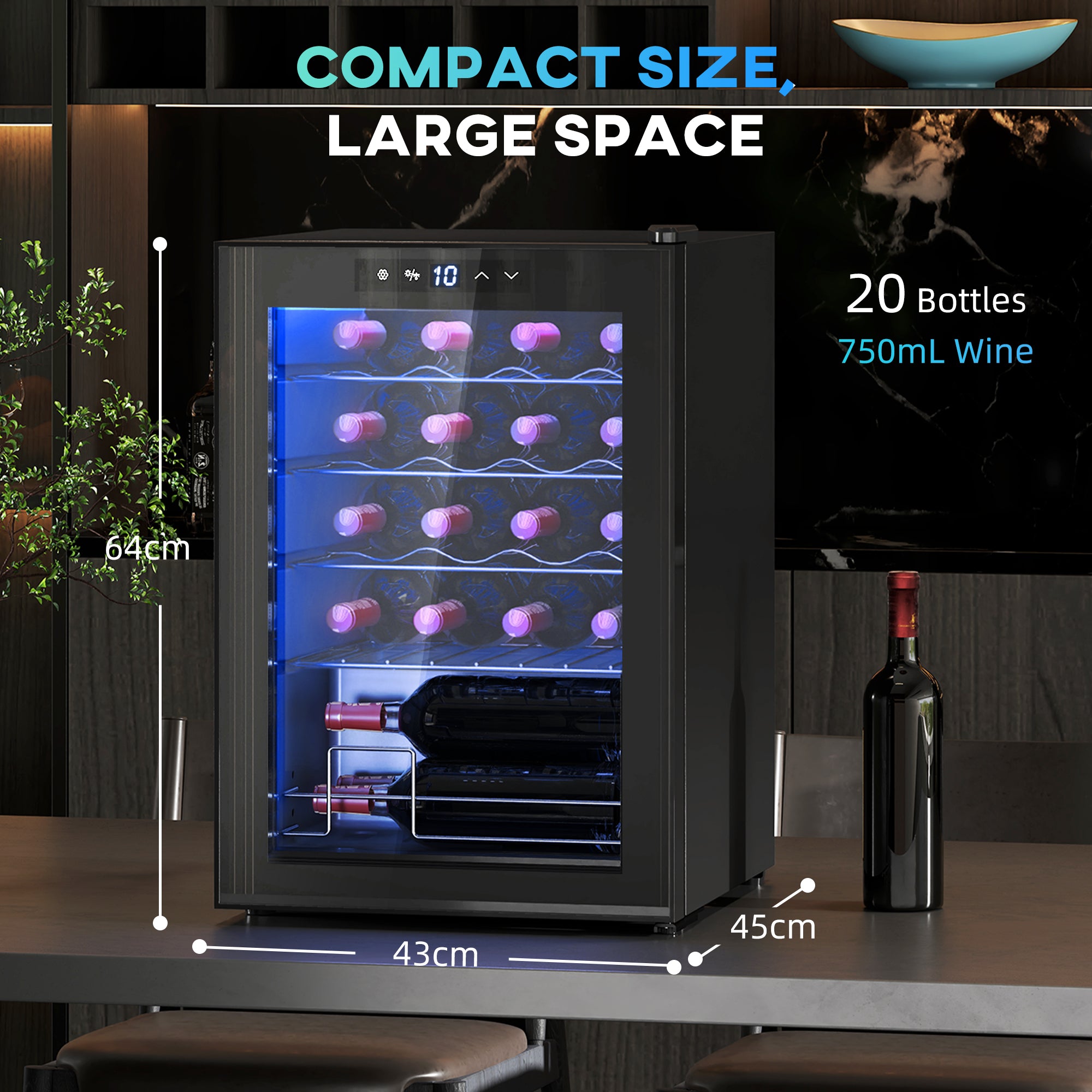 HOMCOM 20 Bottle 5-18℃ Countertop Wine Fridge - Black - North Peak Garden Furniture