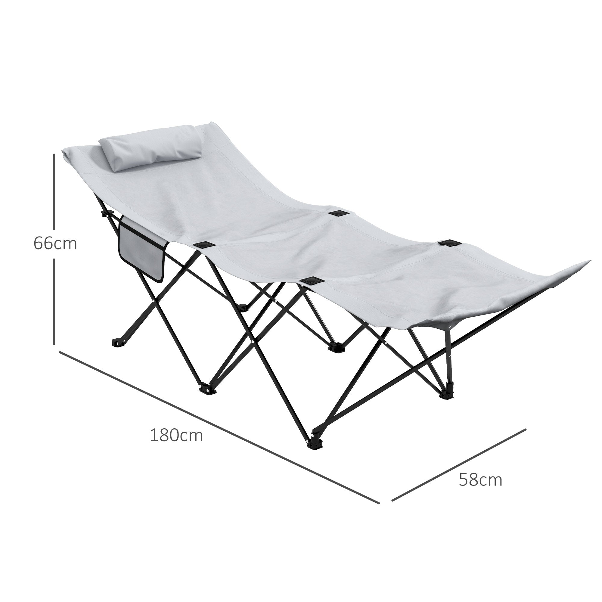 Outsunny Foldable Sun Lounger, Outdoor Tanning Sun Lounger Chair with Side Pocket, Headrest, Oxford Seat, for Beach, Yard, Patio, Light Grey - North Peak Garden Furniture