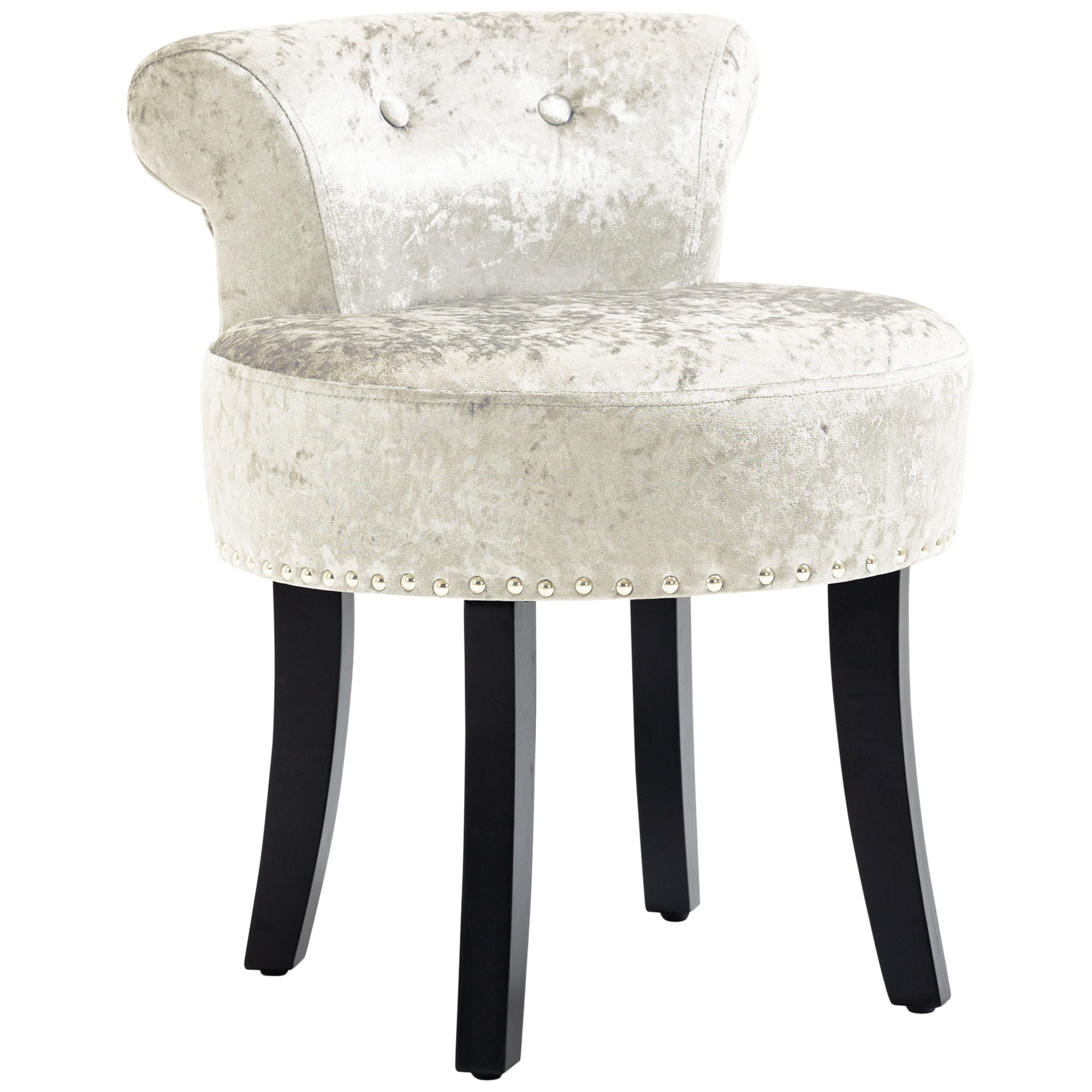 HOMCOM Dressing Table Stool with Rubber Wood Legs, Ice Velvet Vanity Stool for Living Room Bedroom, Beige - North Peak Garden Furniture