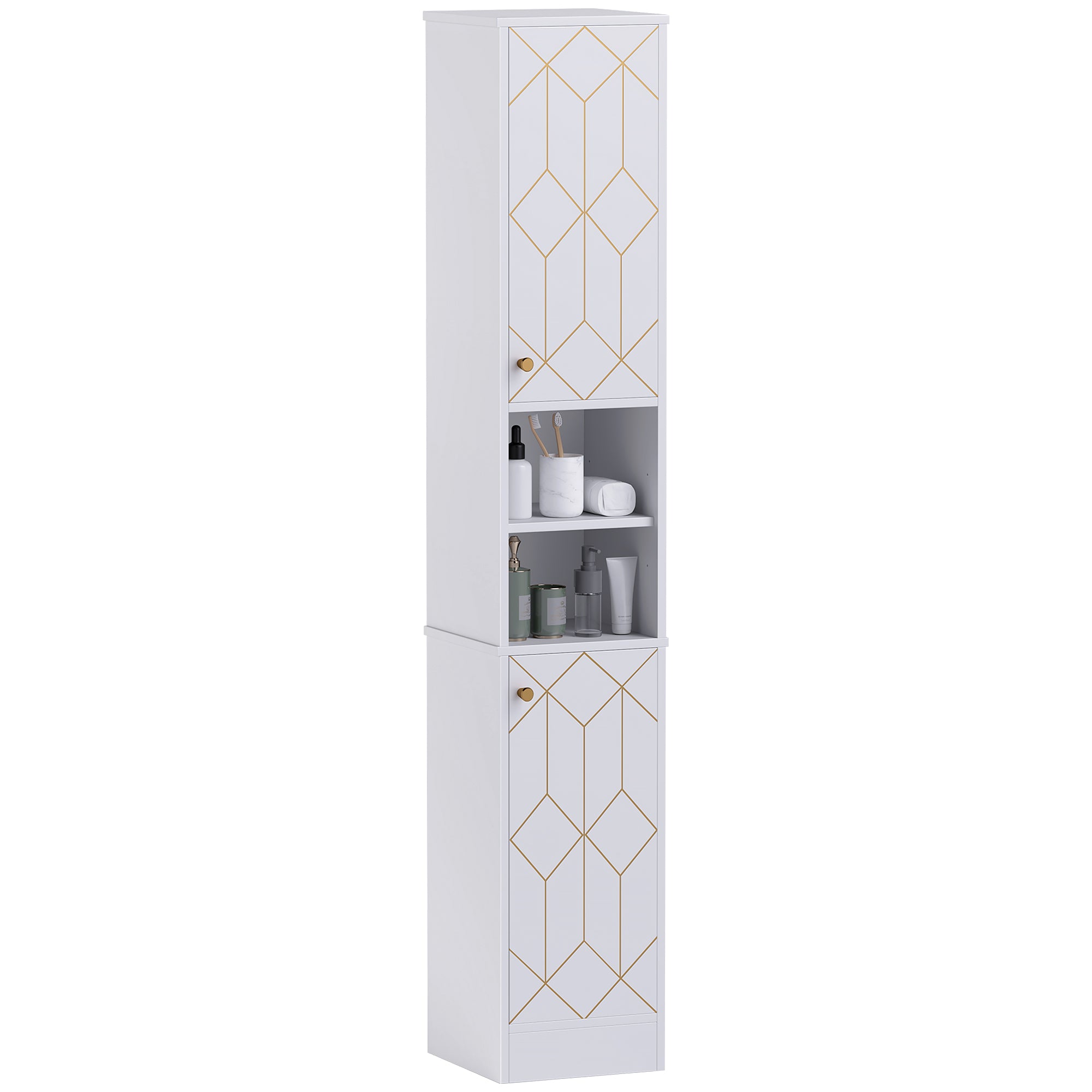 HOMCOM Tall Bathroom Storage Cabinet with Doors, Slim Bathroom Storage Unit with Adjustable Shelves, Freestanding Bathroom Storage Unit, White - North Peak Garden Furniture