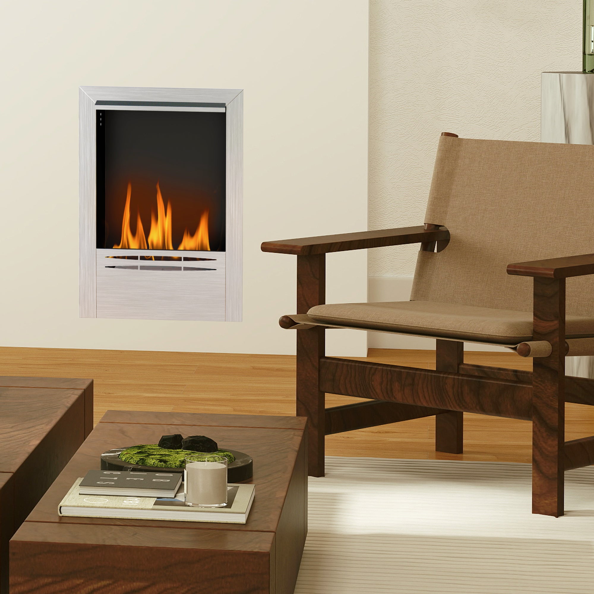 HOMCOM Stainless Steel Ethanol Fireplace Insert, Bioethanol Fire, Indoor Ethanol Burner with 0.9 Litres Volume, Cover Lid, Burns for Up to 3.3 Hours, Silver - North Peak Garden Furniture