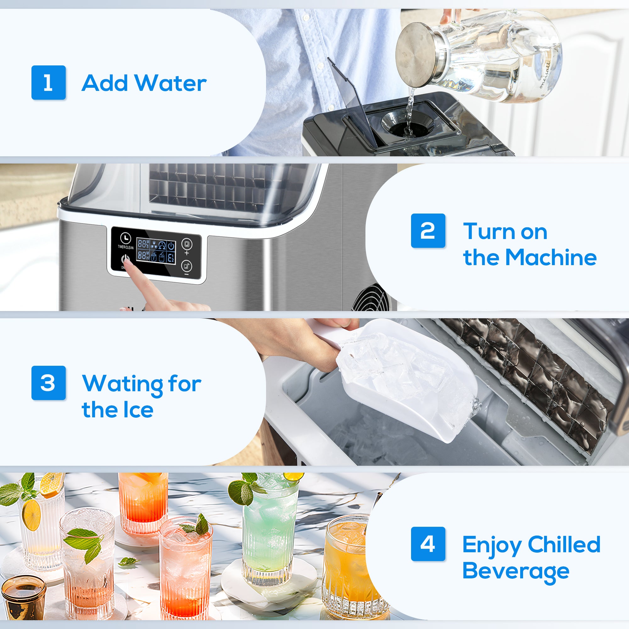 HOMCOM 3.2L Compact Ice Machine, with LCD Screen and Accessories - Silver-Tone - North Peak Garden Furniture
