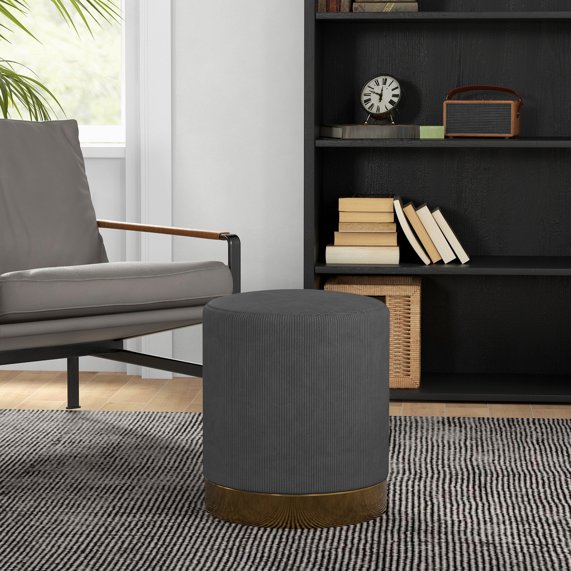 HOMCOM Soft Padded Corduroy Footstool - Charcoal Grey - North Peak Garden Furniture