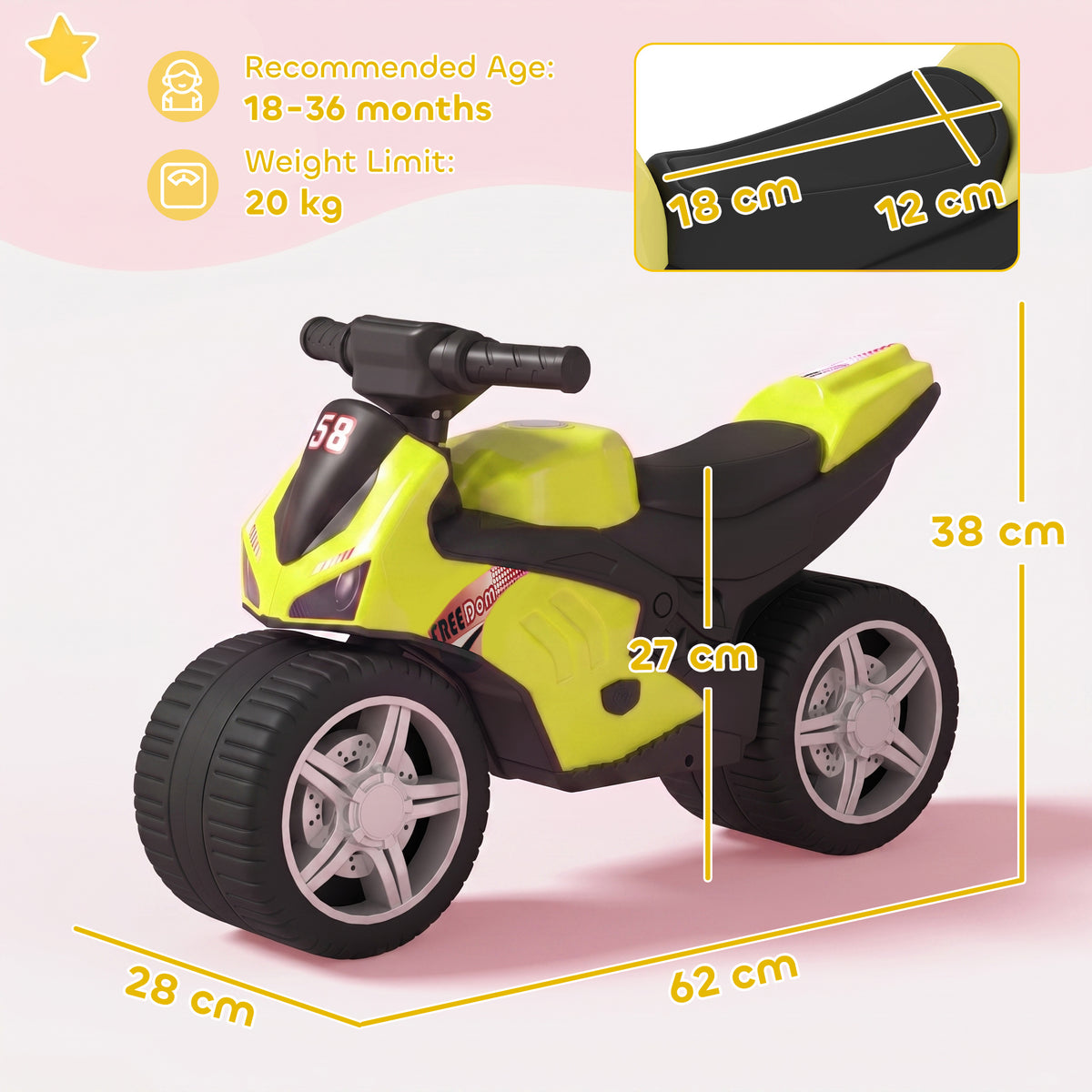 AIYAPLAY Balance Bike with Music Extra-Wide Wheels Toddler Bike for Boys Girls Green